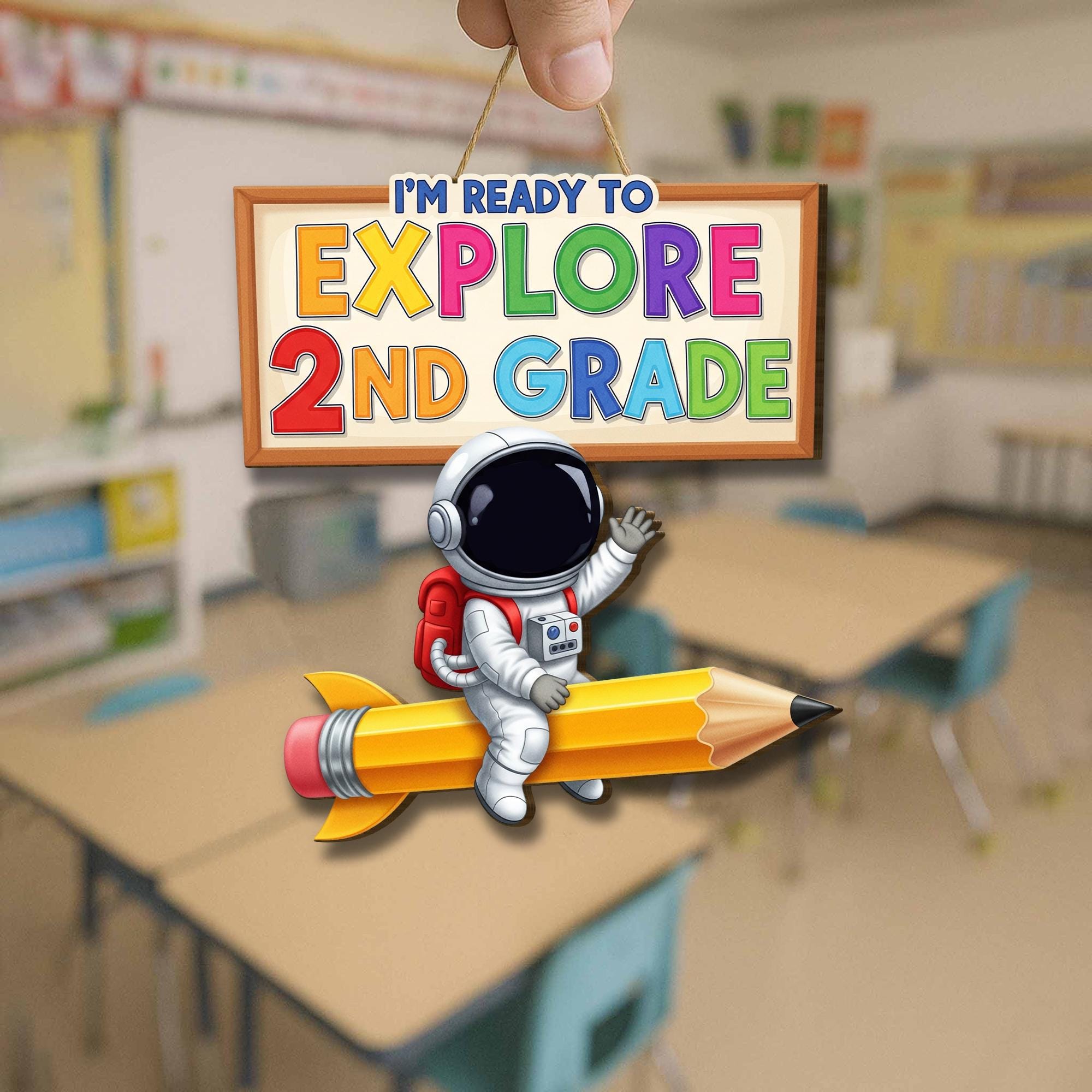 Ready to Explore Grade Door Sign, Astronaut Classroom Decor, Back to School Teacher Welcome Sign, Rocket Pencil Wall Hanger, Teacher Gift