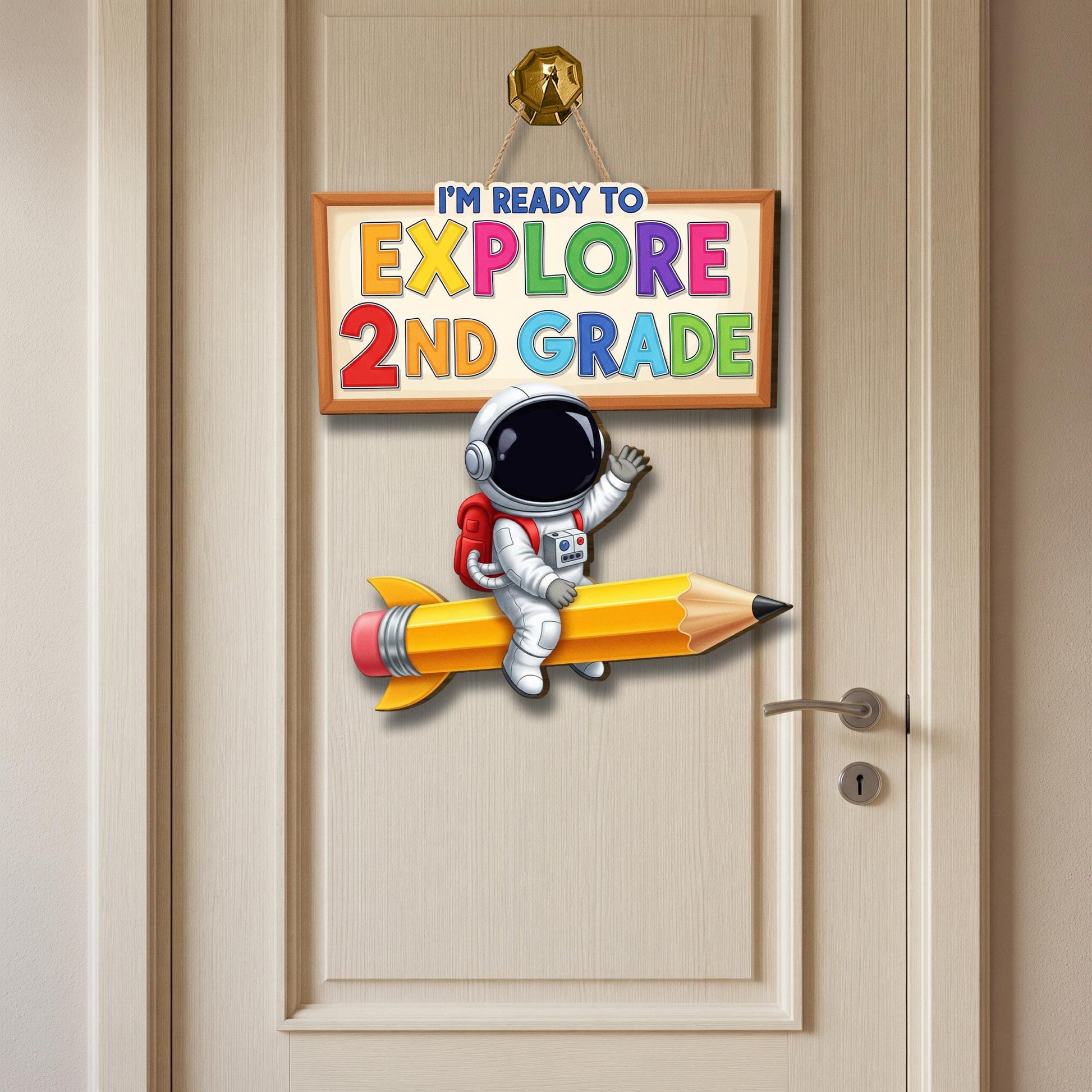 Ready to Explore Grade Door Sign, Astronaut Classroom Decor, Back to School Teacher Welcome Sign, Rocket Pencil Wall Hanger, Teacher Gift