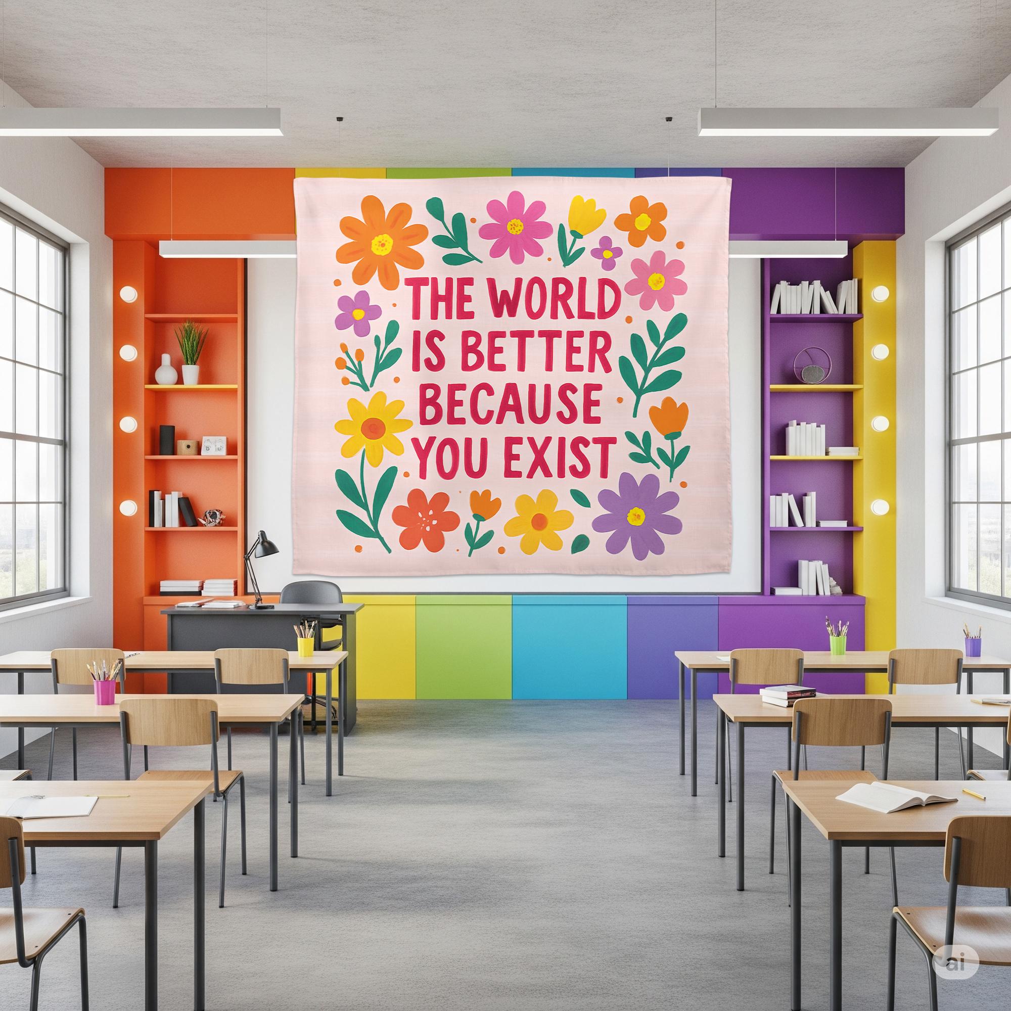 You Exist Quote Tapestry, Positive Affirmation Wall Art, Classroom Decoration, Therapist Office Decor, Mental Health Motivational Banner