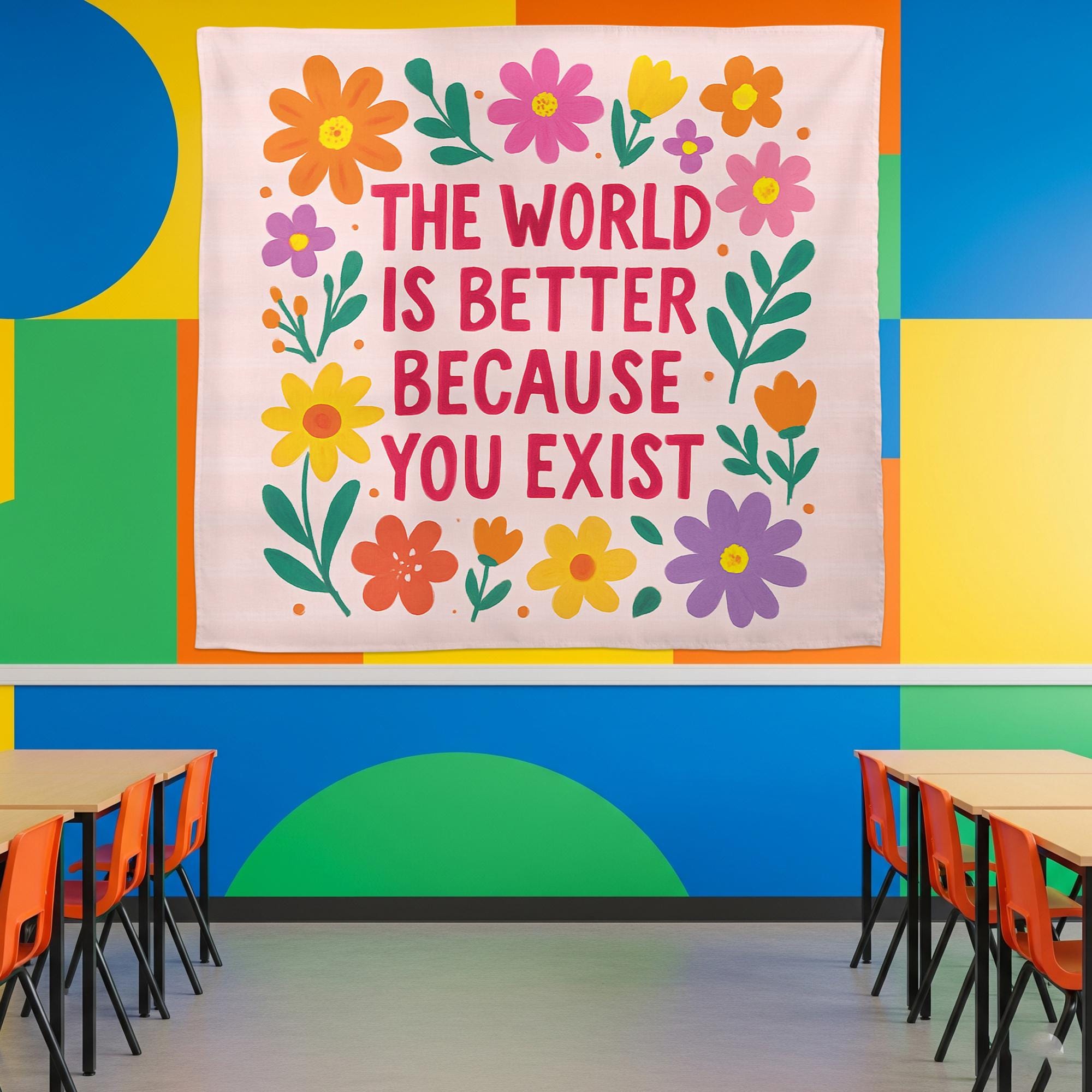 You Exist Quote Tapestry, Positive Affirmation Wall Art, Classroom Decoration, Therapist Office Decor, Mental Health Motivational Banner