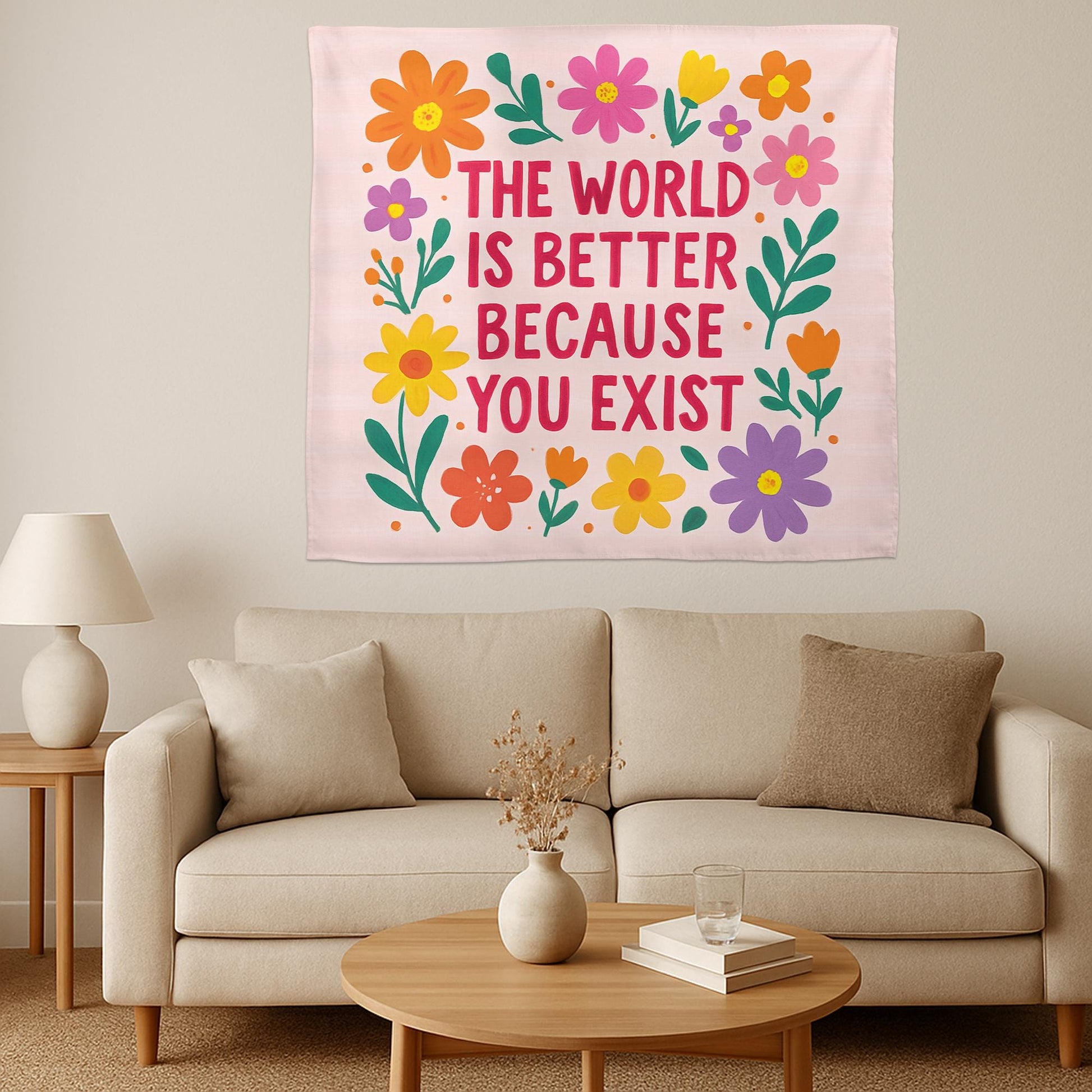 You Exist Quote Tapestry, Positive Affirmation Wall Art, Classroom Decoration, Therapist Office Decor, Mental Health Motivational Banner