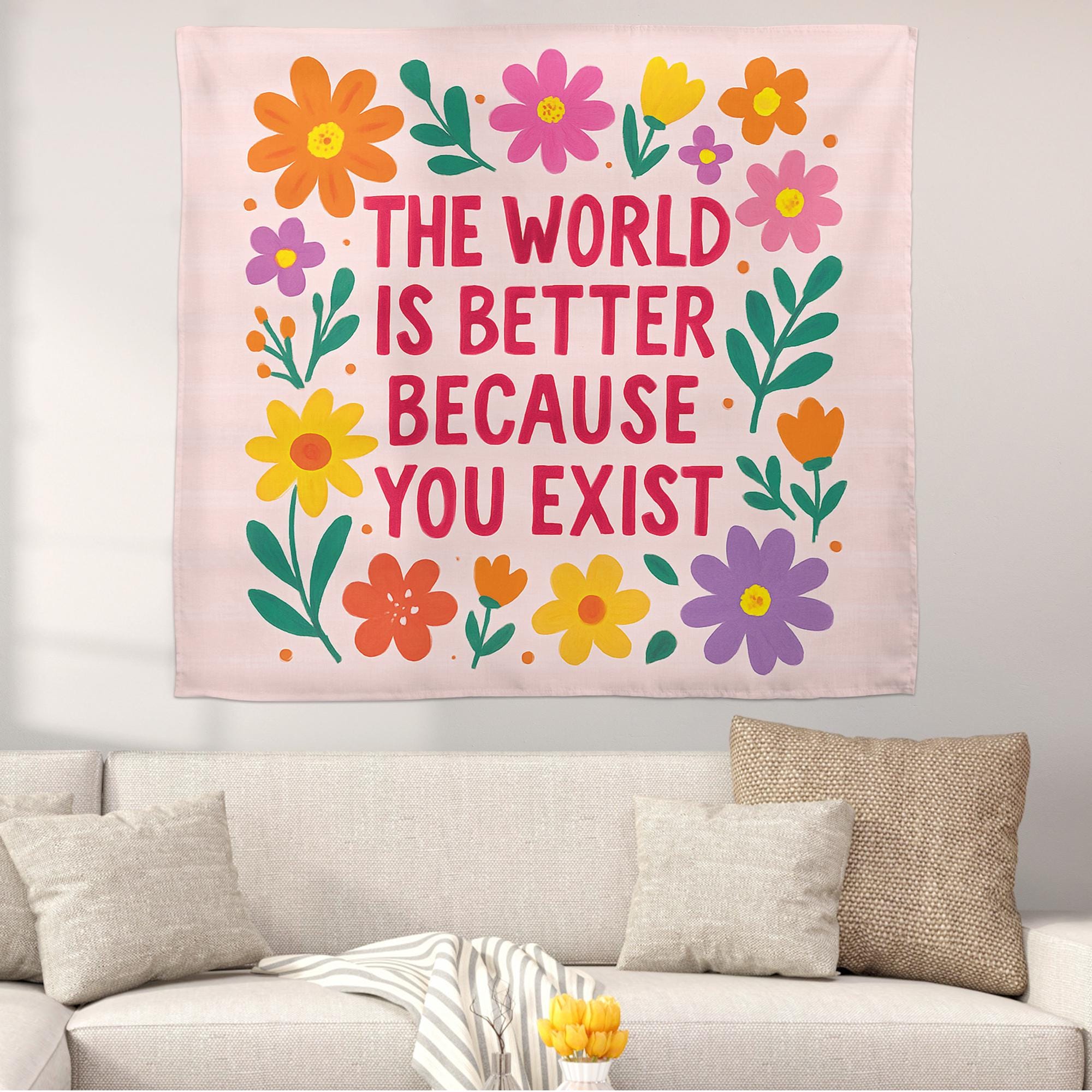 You Exist Quote Tapestry, Positive Affirmation Wall Art, Classroom Decoration, Therapist Office Decor, Mental Health Motivational Banner