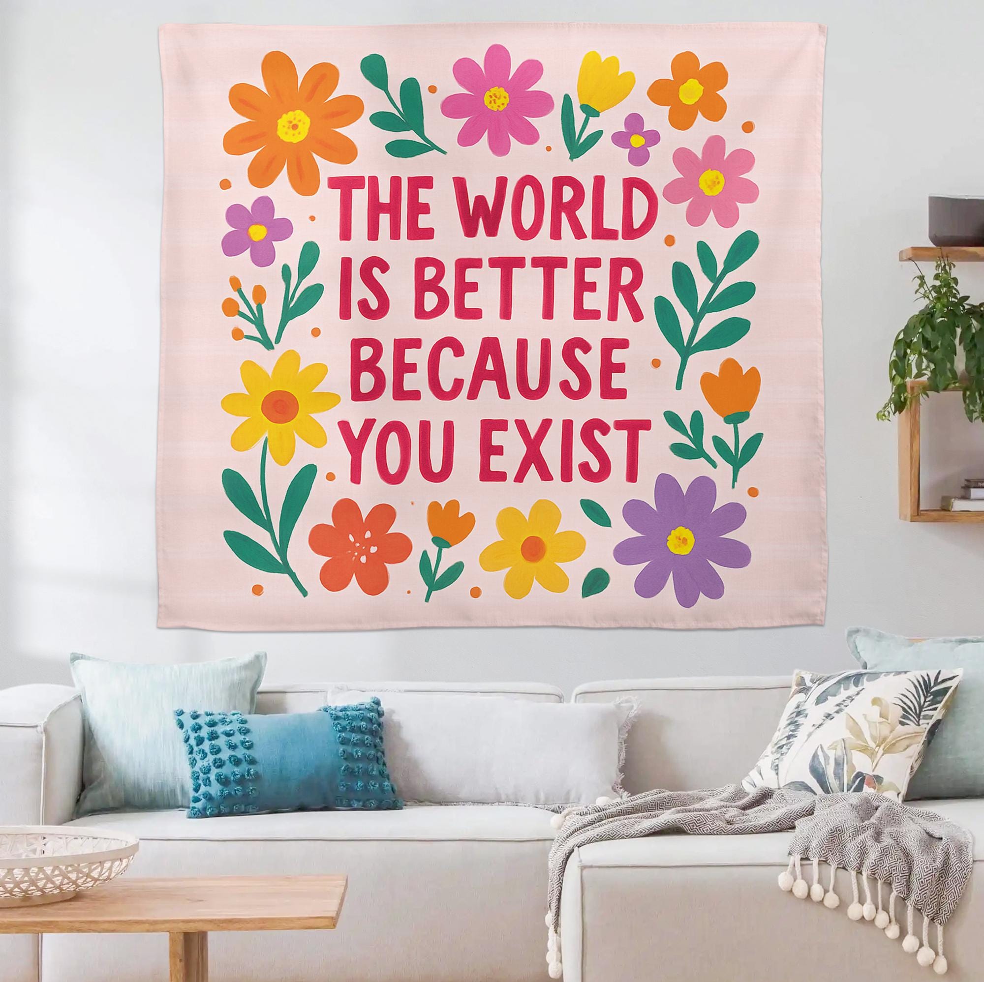 You Exist Quote Tapestry, Positive Affirmation Wall Art, Classroom Decoration, Therapist Office Decor, Mental Health Motivational Banner