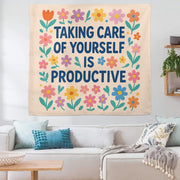Self Care Is Productive Tapestry, Motivational Mental Health Wall Art, Therapy Office Decor, Positive Affirmation Banner, Classroom Decor