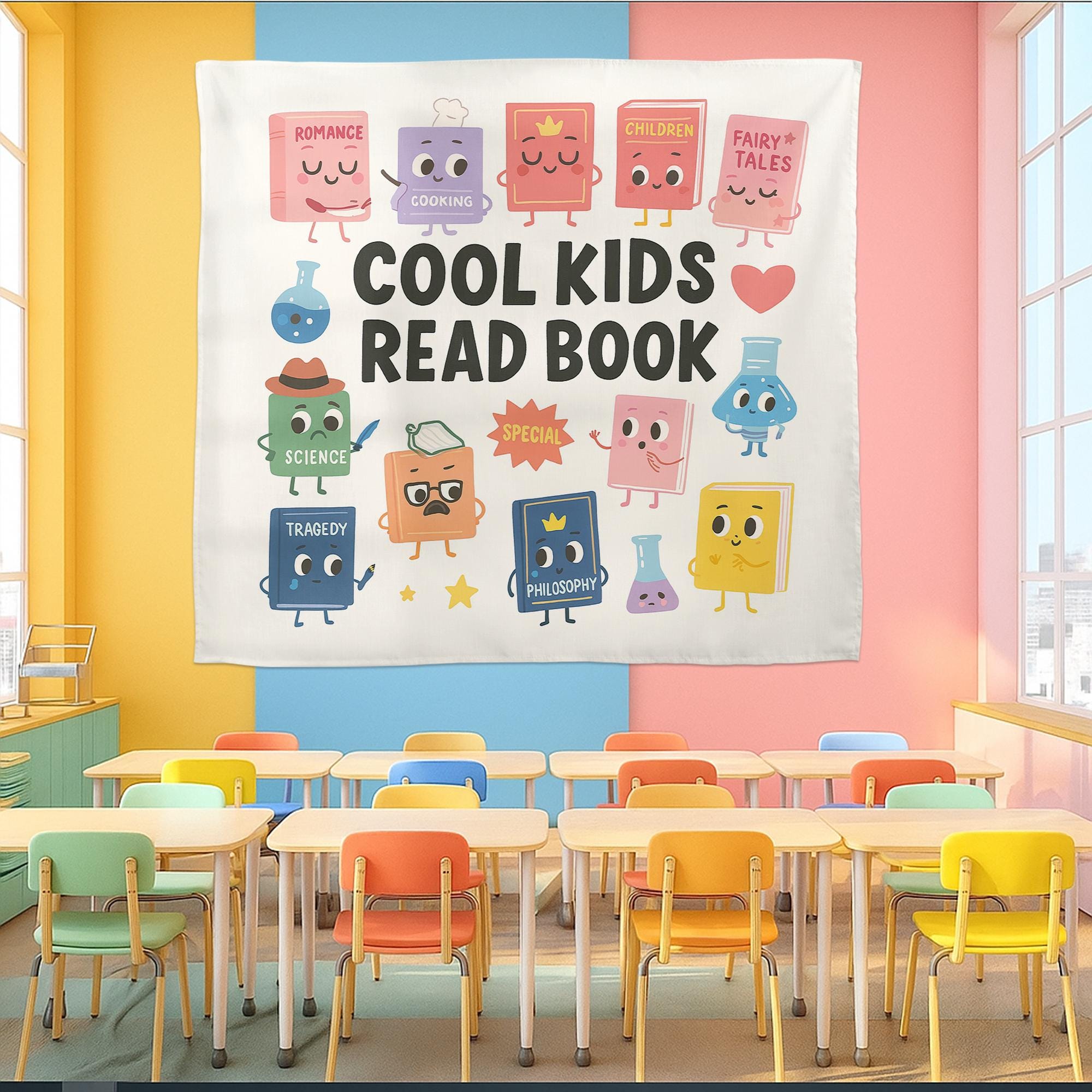 Cool Kids Read Books Tapestry, Back to School Classroom Decor, School Librarian Tapestry, Teacher Appreciation Gift, Book Lover Club