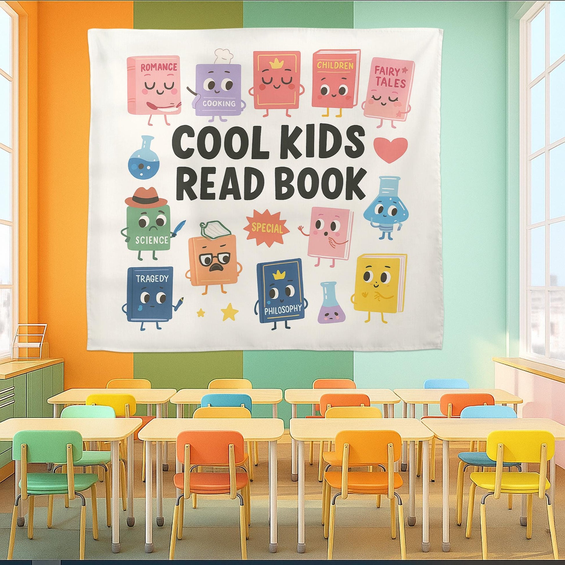 Cool Kids Read Books Tapestry, Back to School Classroom Decor, School Librarian Tapestry, Teacher Appreciation Gift, Book Lover Club