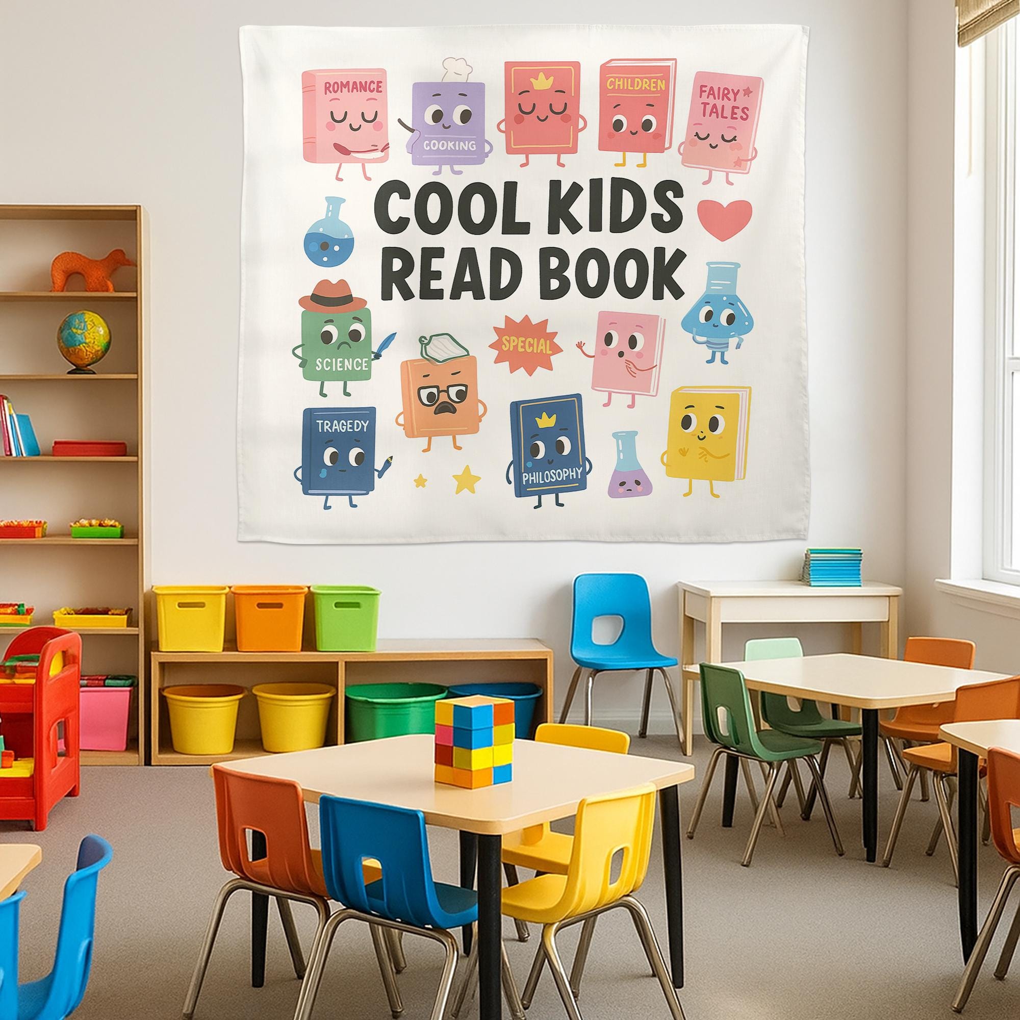 Cool Kids Read Books Tapestry, Back to School Classroom Decor, School Librarian Tapestry, Teacher Appreciation Gift, Book Lover Club