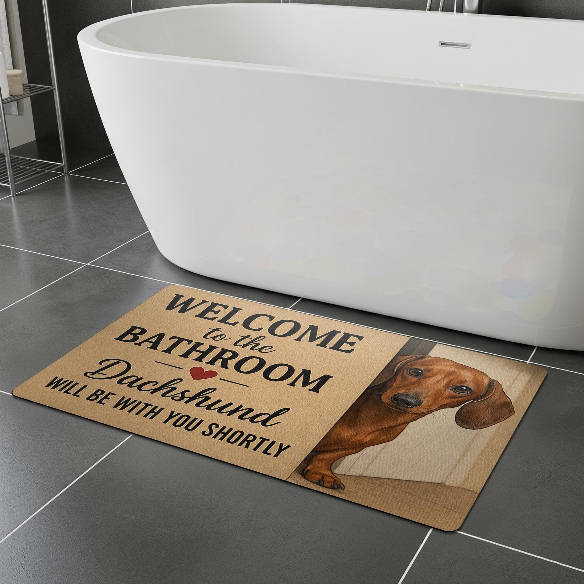 Custom Dog Mat,Dachshund Bathroom Mat, Funny Dog Bath Rug, Welcome Bathroom Decor, Wiener Dog Floor Mat, Pet Lover Gift,Cute Sausage Dog Rug