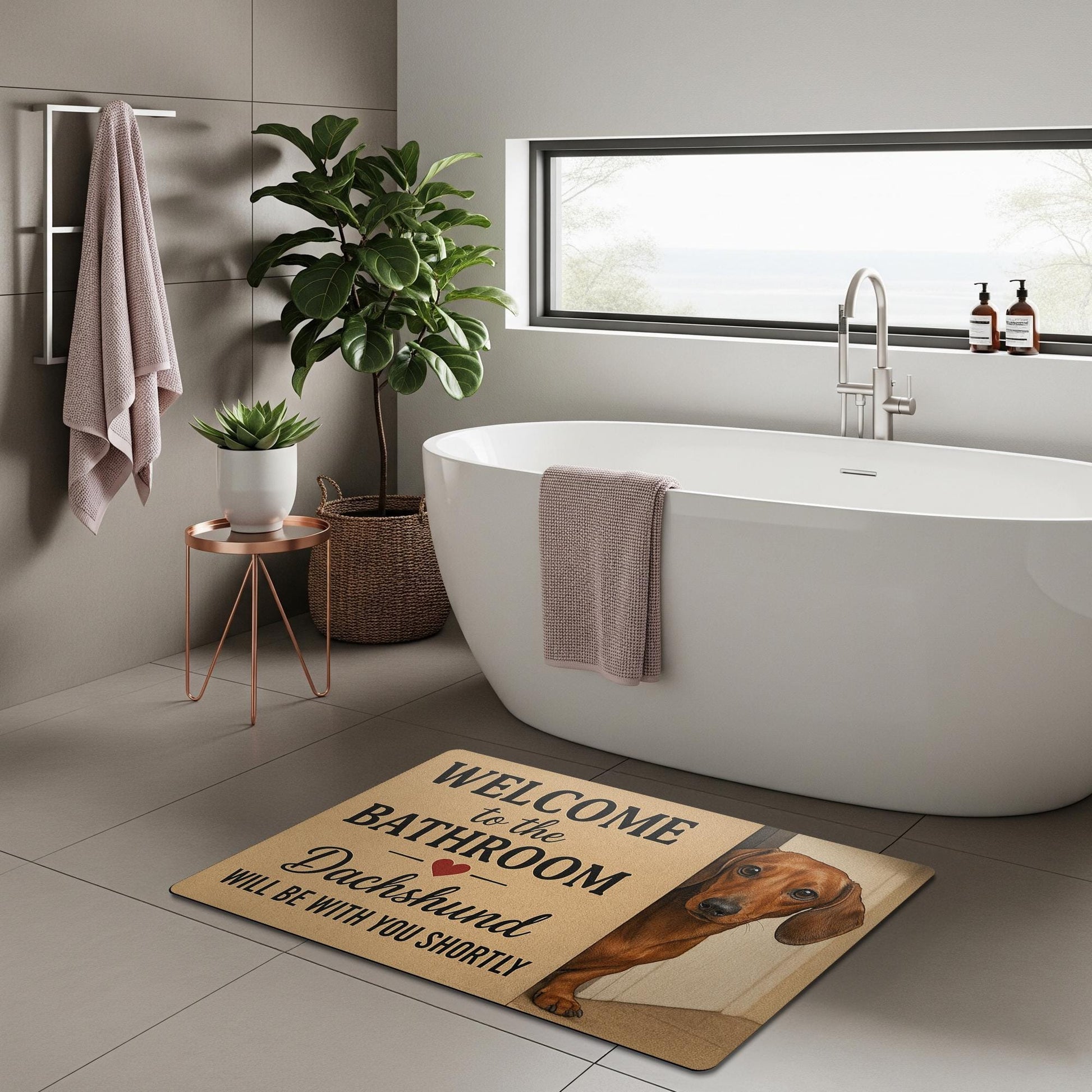 Custom Dog Mat,Dachshund Bathroom Mat, Funny Dog Bath Rug, Welcome Bathroom Decor, Wiener Dog Floor Mat, Pet Lover Gift,Cute Sausage Dog Rug