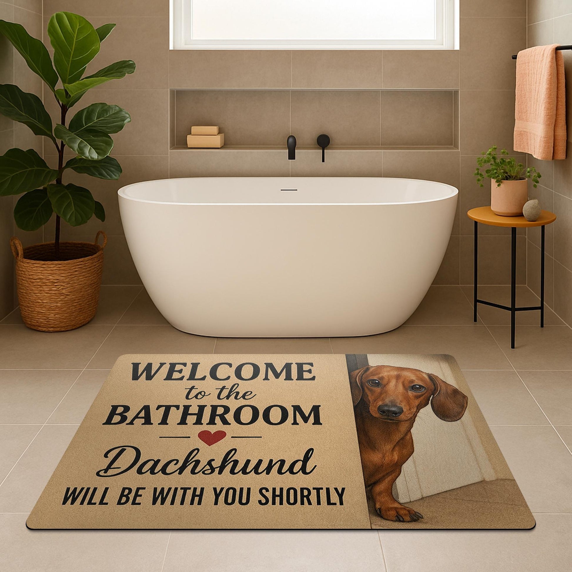 Custom Dog Mat,Dachshund Bathroom Mat, Funny Dog Bath Rug, Welcome Bathroom Decor, Wiener Dog Floor Mat, Pet Lover Gift,Cute Sausage Dog Rug