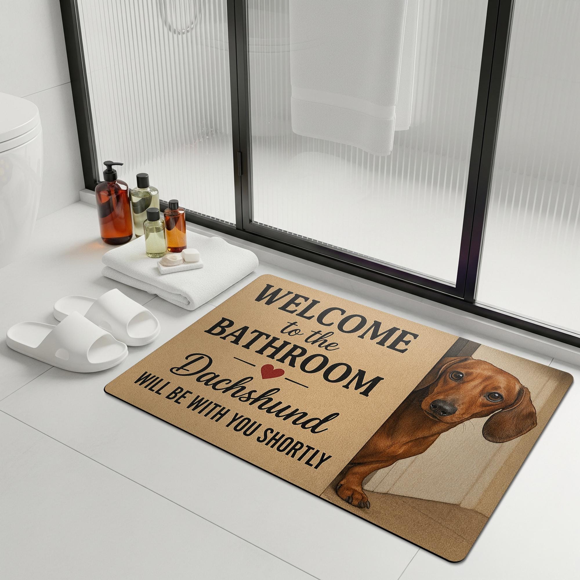 Custom Dog Mat,Dachshund Bathroom Mat, Funny Dog Bath Rug, Welcome Bathroom Decor, Wiener Dog Floor Mat, Pet Lover Gift,Cute Sausage Dog Rug