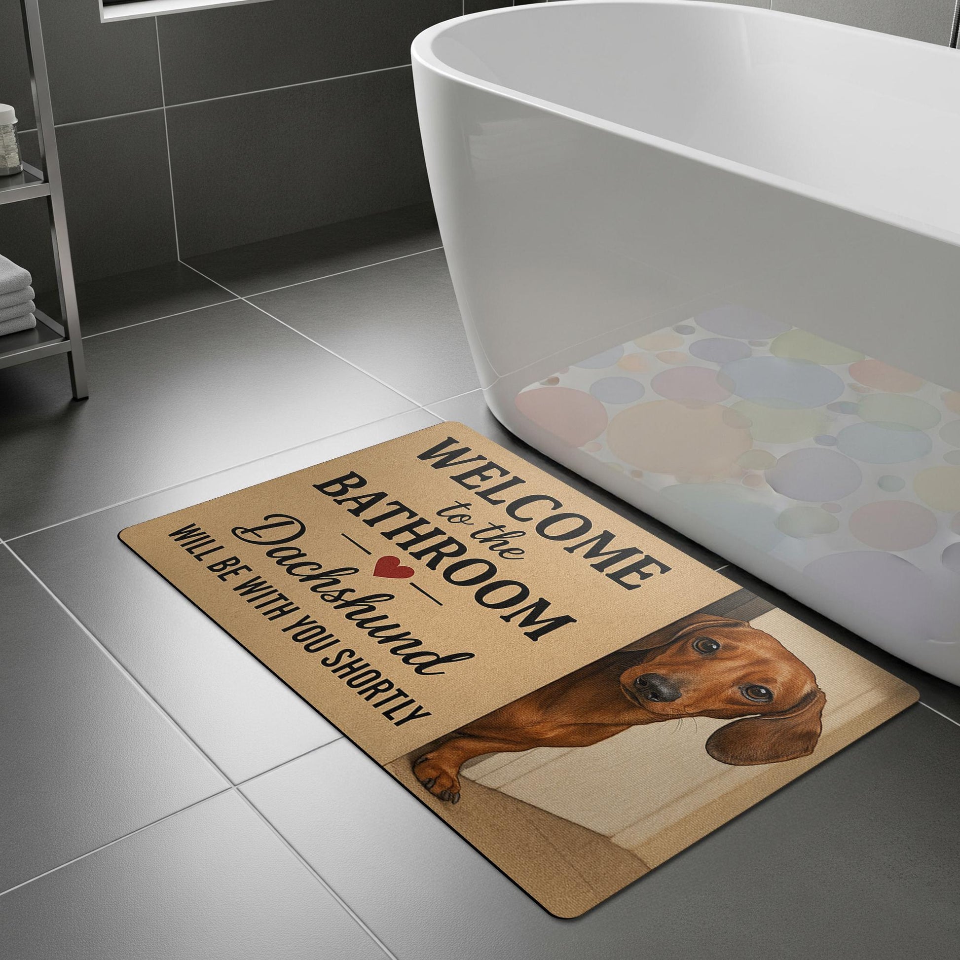 Custom Dog Mat,Dachshund Bathroom Mat, Funny Dog Bath Rug, Welcome Bathroom Decor, Wiener Dog Floor Mat, Pet Lover Gift,Cute Sausage Dog Rug