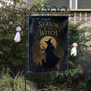 Season of the Witch Flag, Witch Castle Halloween Yard Decor, Witchy Fall Outdoor Banner, Spooky Moon Cat Sign, Autumn Porch Flag