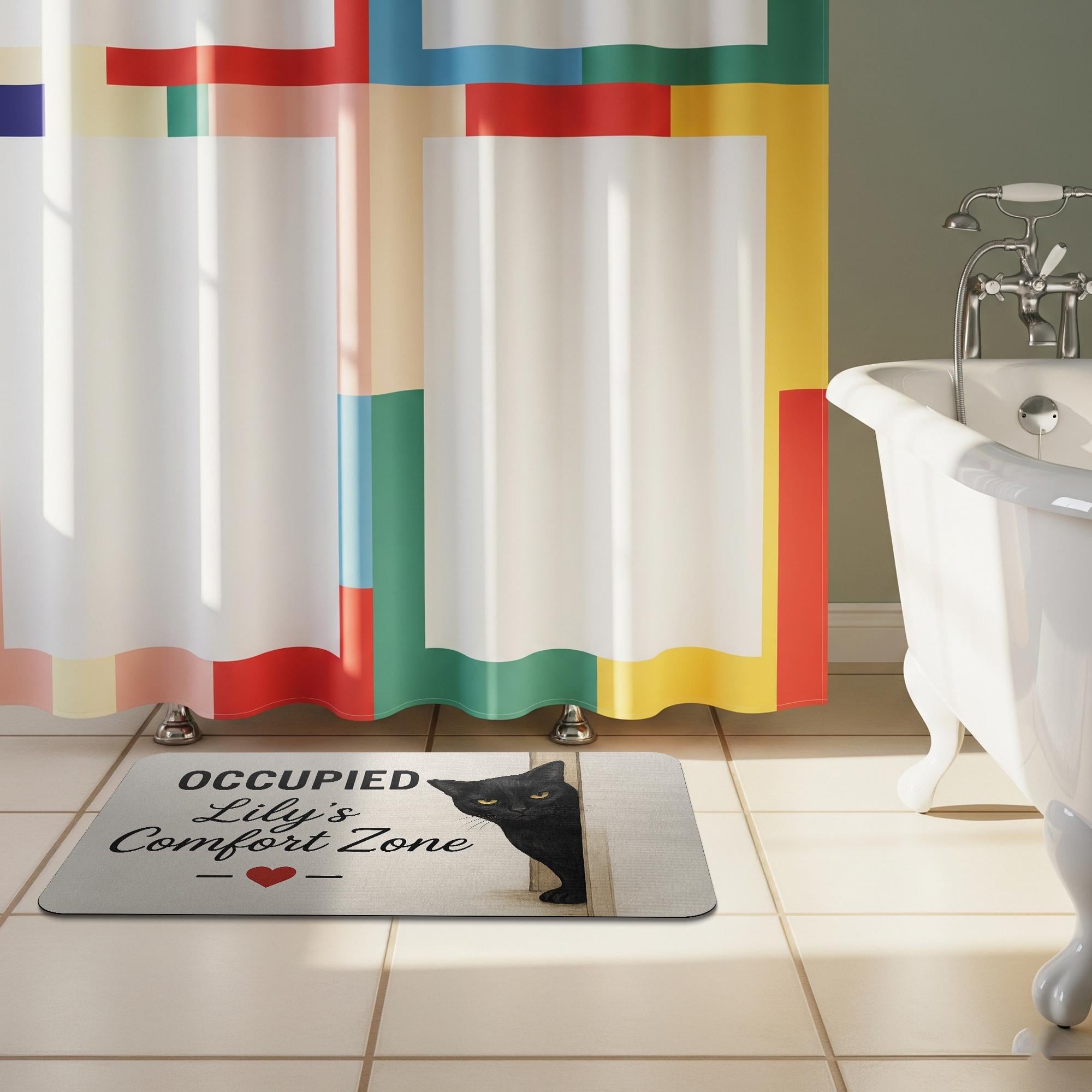 Personalized Cat Bath Mat, Black Cat Bathroom Rug, Funny Comfort Zone Mat, Personalized Cat Lover Gift, Cute Pet Bathroom Decor, Cat Lover