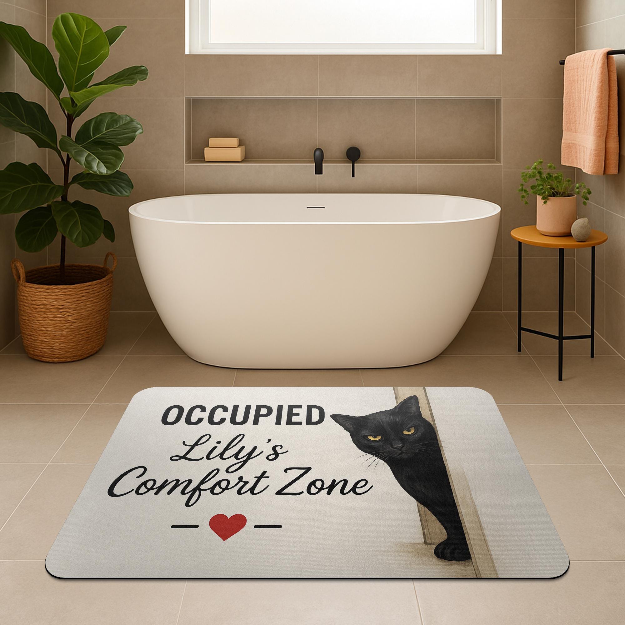 Personalized Cat Bath Mat, Black Cat Bathroom Rug, Funny Comfort Zone Mat, Personalized Cat Lover Gift, Cute Pet Bathroom Decor, Cat Lover