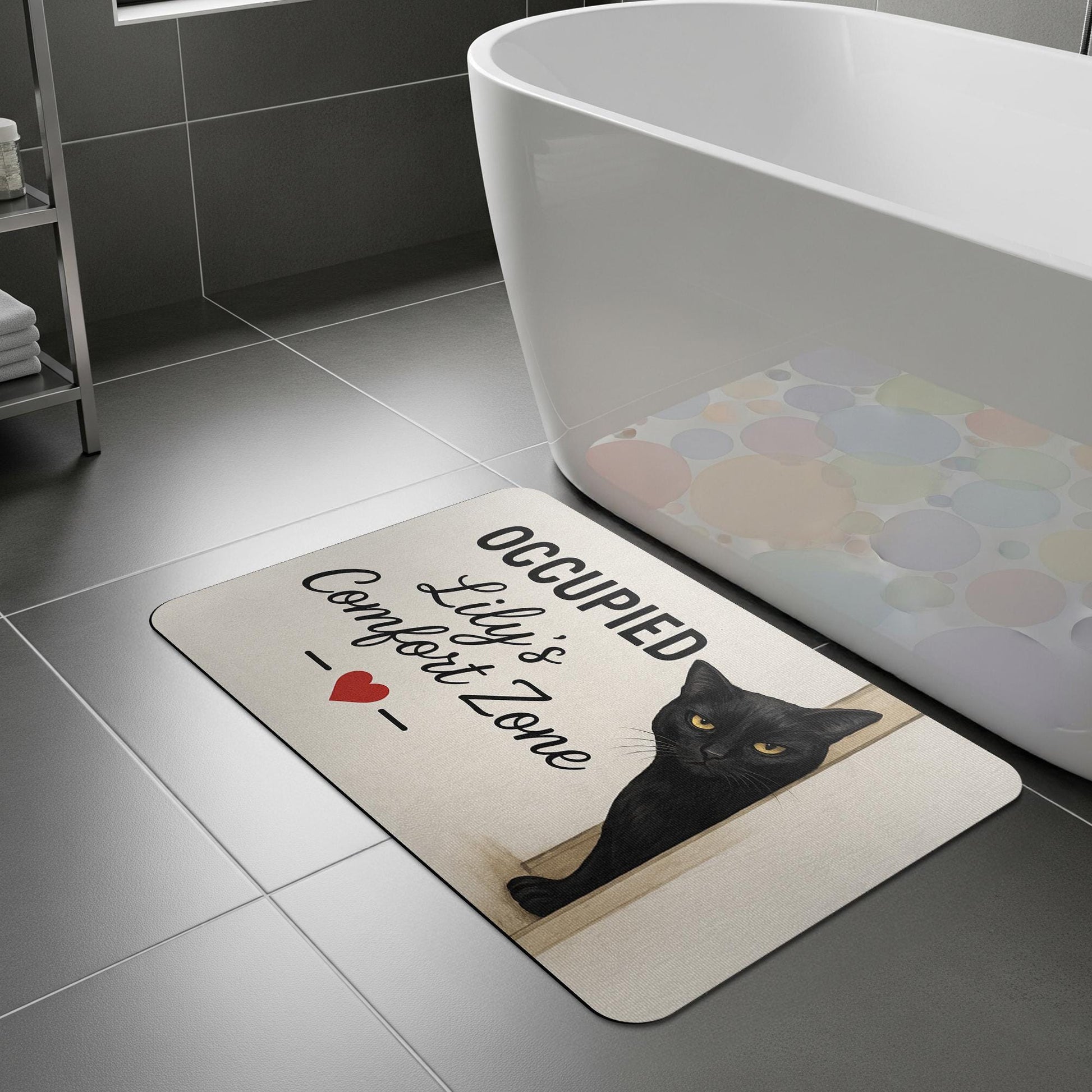Personalized Cat Bath Mat, Black Cat Bathroom Rug, Funny Comfort Zone Mat, Personalized Cat Lover Gift, Cute Pet Bathroom Decor, Cat Lover