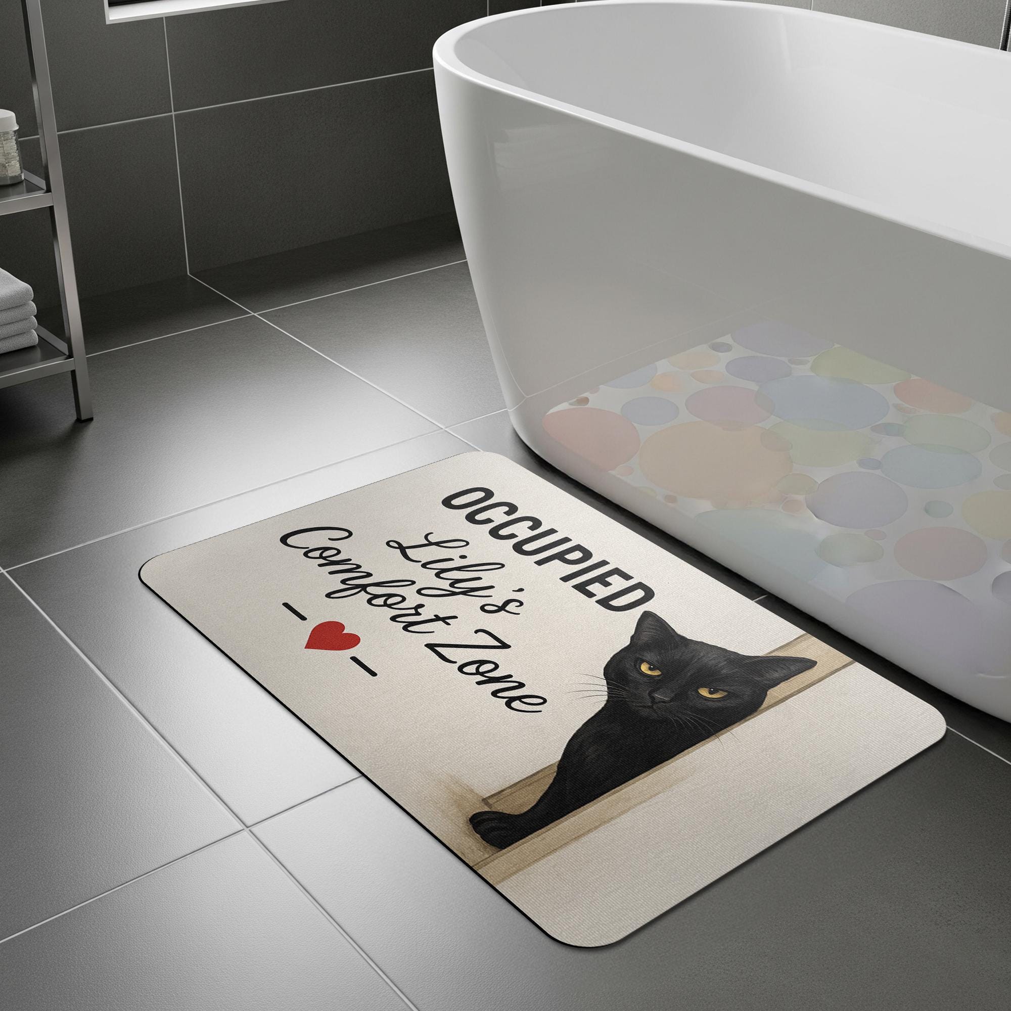 Personalized Cat Bath Mat, Black Cat Bathroom Rug, Funny Comfort Zone Mat, Personalized Cat Lover Gift, Cute Pet Bathroom Decor, Cat Lover