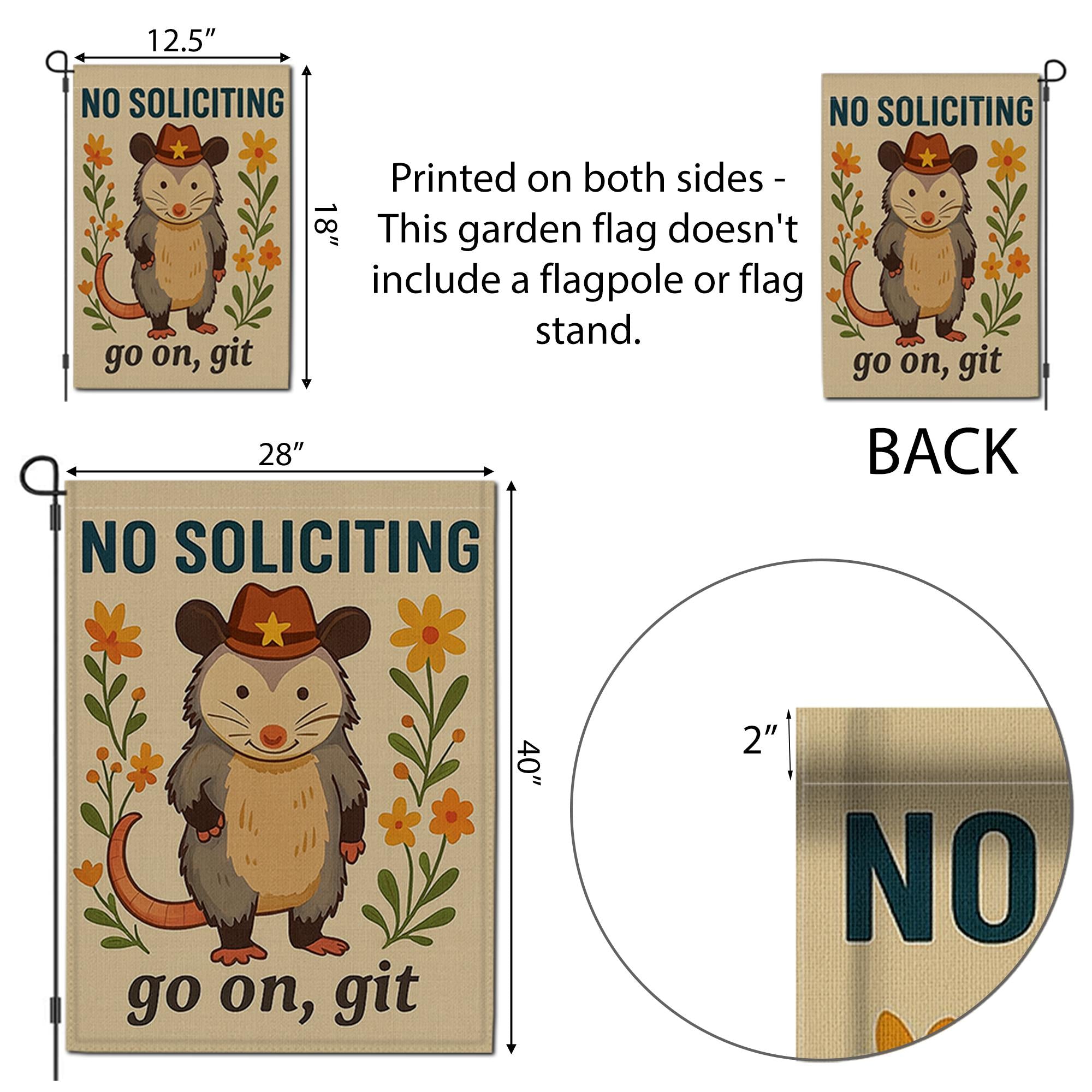 Funny No Soliciting Garden Flag, Cowboy Possum Yard Decor, Go On Git Sign, Cute Animal Porch Banner, Country Outdoor Humor Gift
