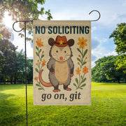 Funny No Soliciting Garden Flag, Cowboy Possum Yard Decor, Go On Git Sign, Cute Animal Porch Banner, Country Outdoor Humor Gift