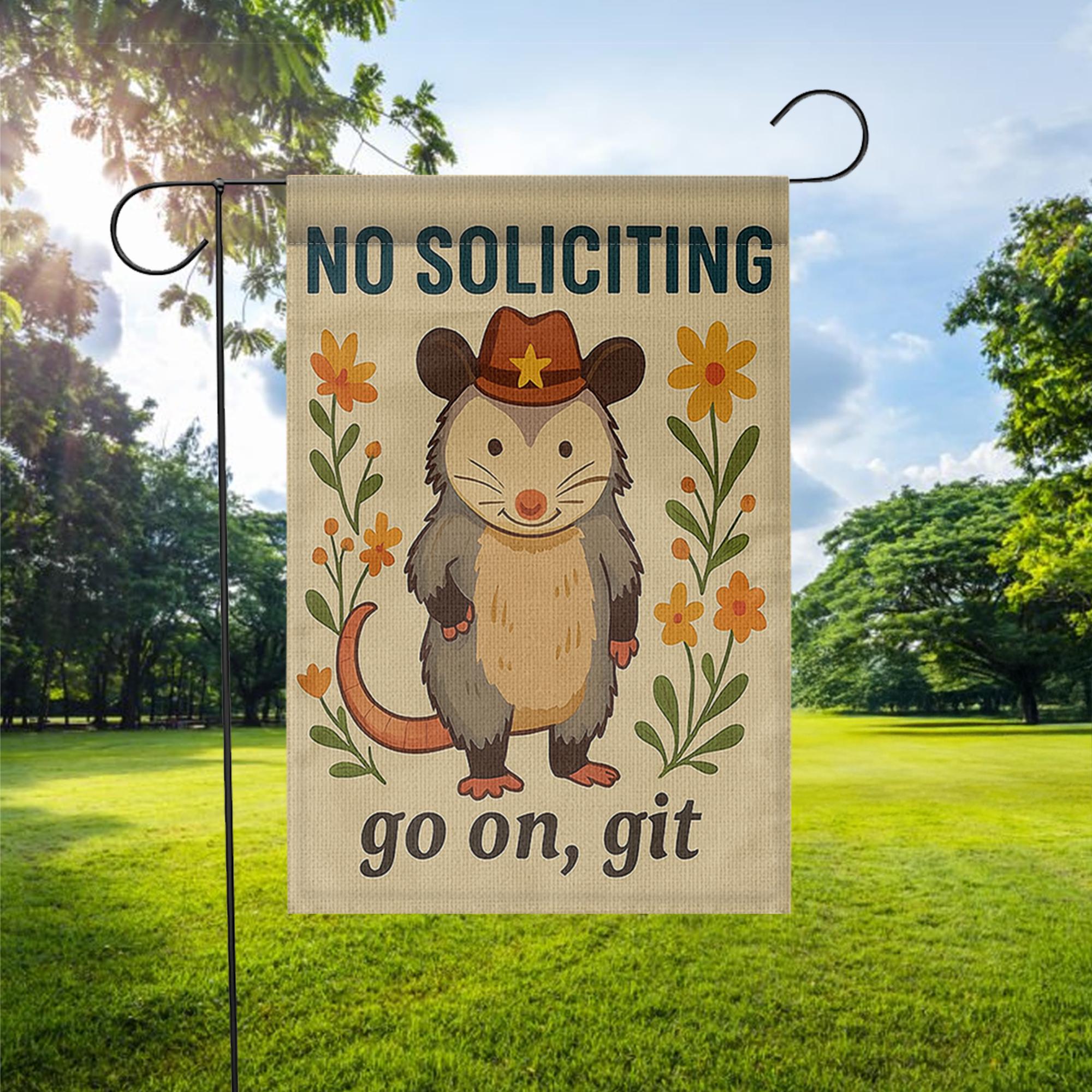 Funny No Soliciting Garden Flag, Cowboy Possum Yard Decor, Go On Git Sign, Cute Animal Porch Banner, Country Outdoor Humor Gift