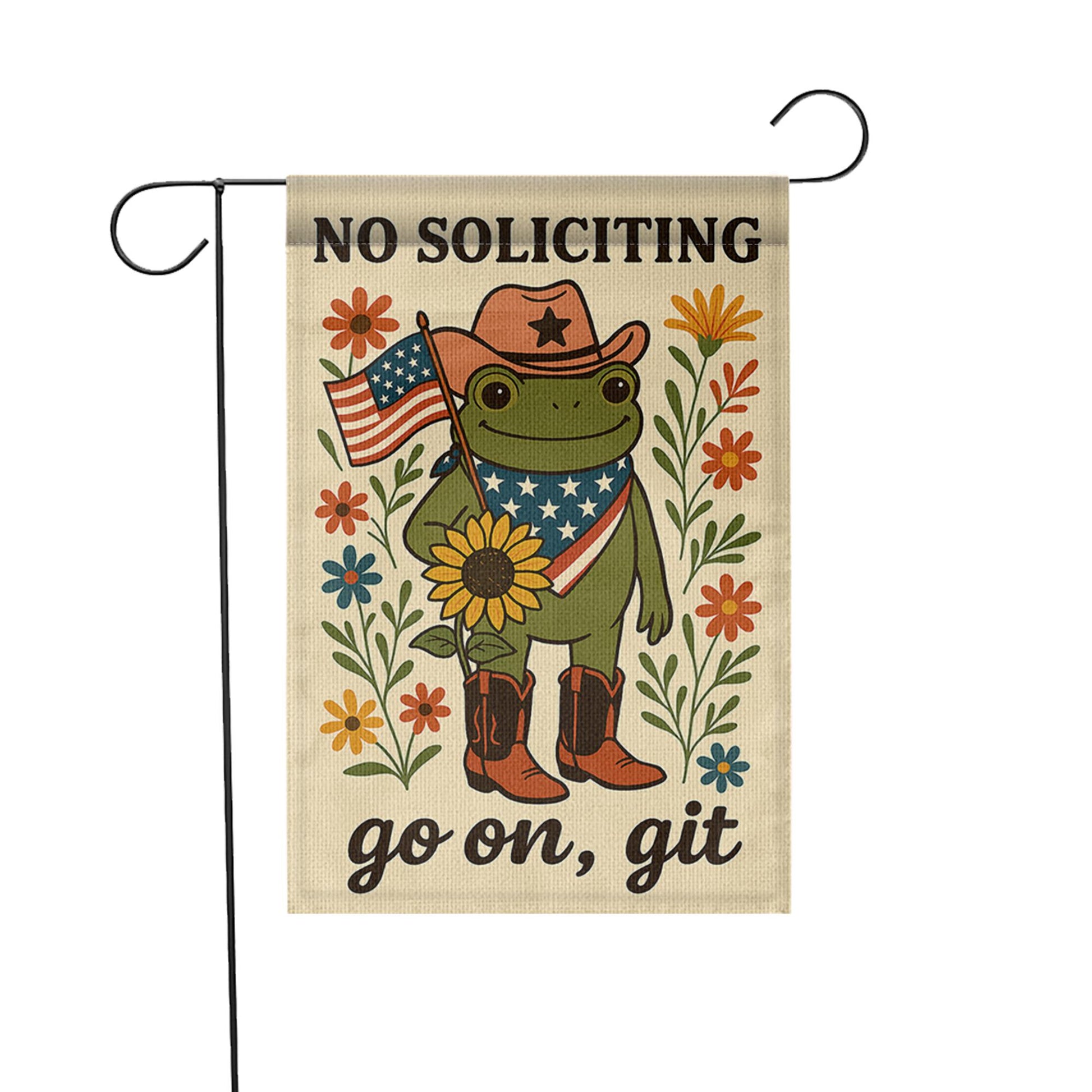 Patriotic Frog Garden Flag, No Soliciting Funny Yard Sign, Go On Git Outdoor Decor, Cowboy Frog Banner, Rustic Porch Flag Gift