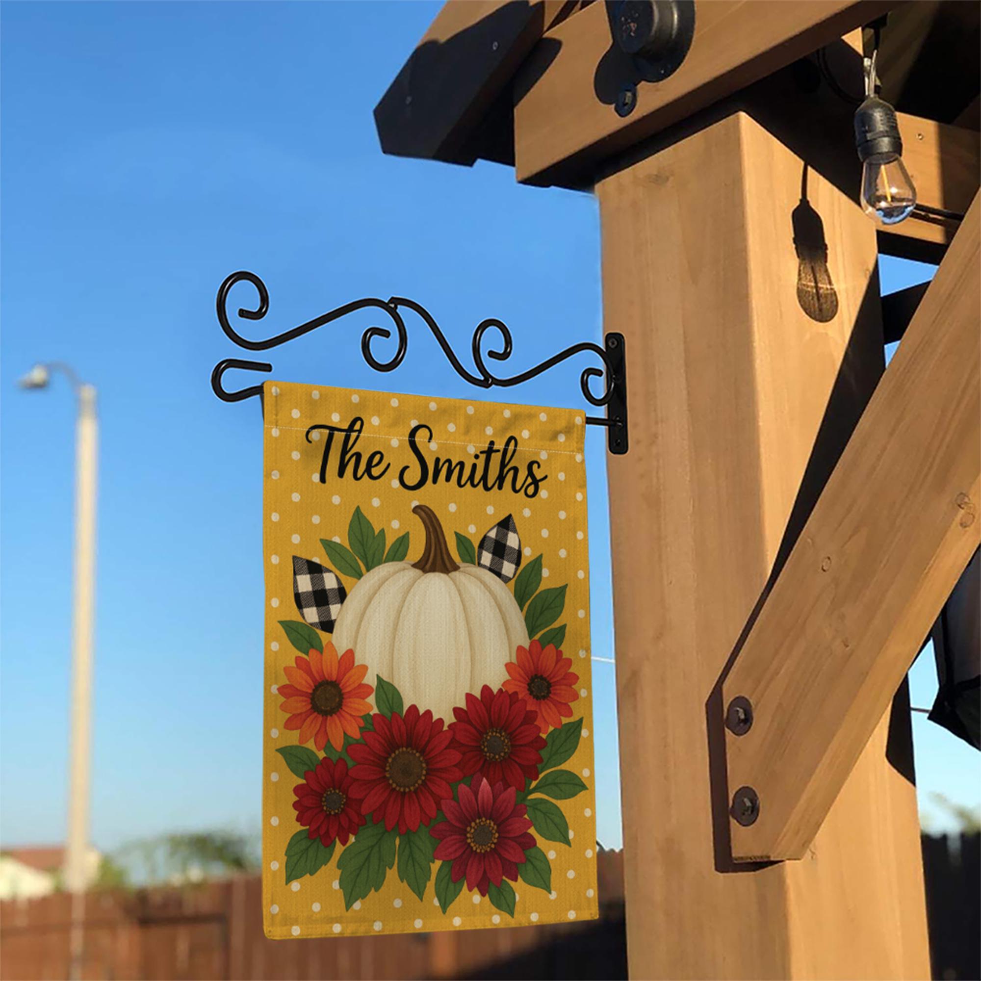 Personalized Fall Garden Flag, Pumpkin Sunflower Yard Decor, Custom Family Name Flag, Autumn Outdoor Porch Banner, Rustic Sign