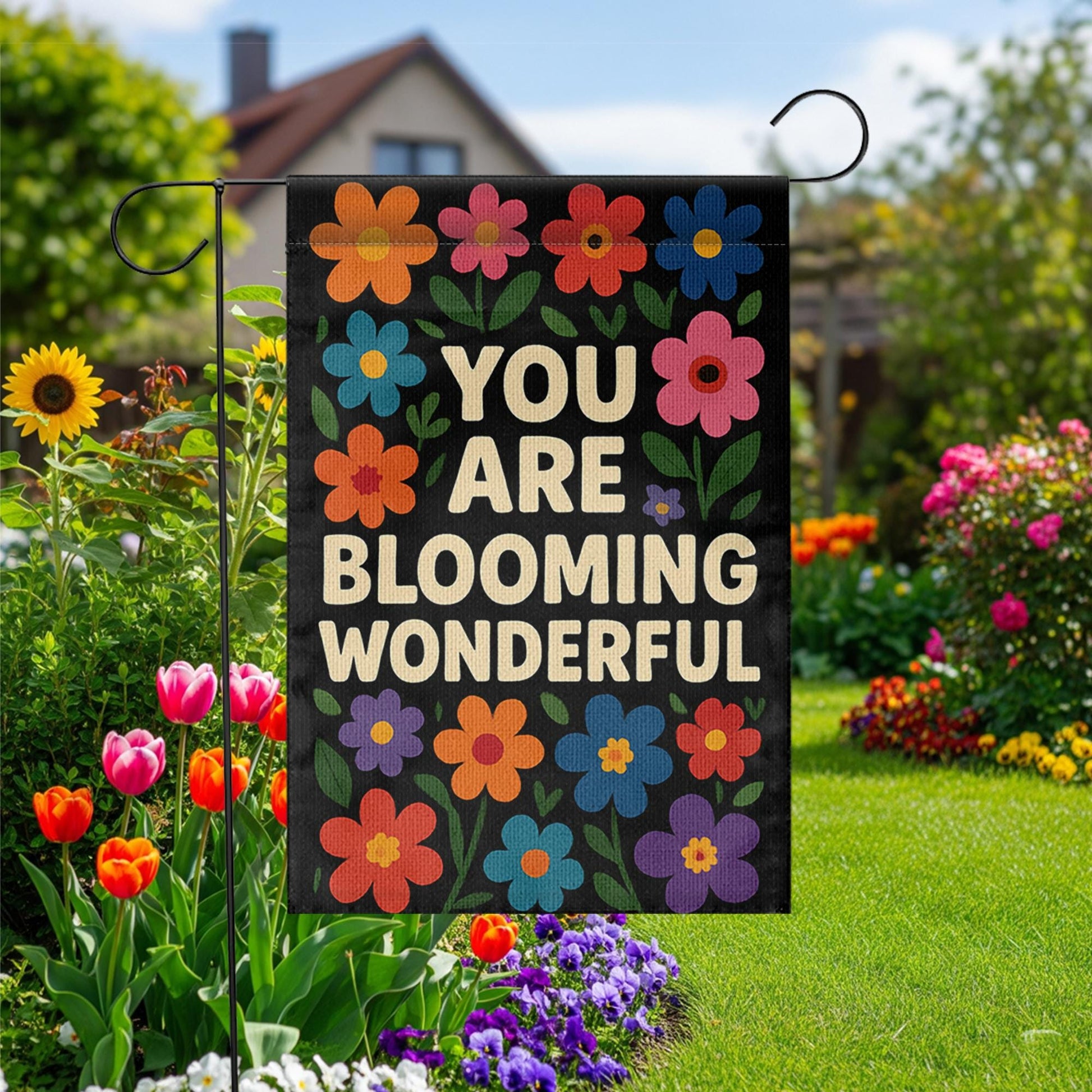 You Are Blooming Wonderful Garden Flag, Inspirational Floral Yard Sign, Colorful Outdoor Decor, Positive Message Porch Banner