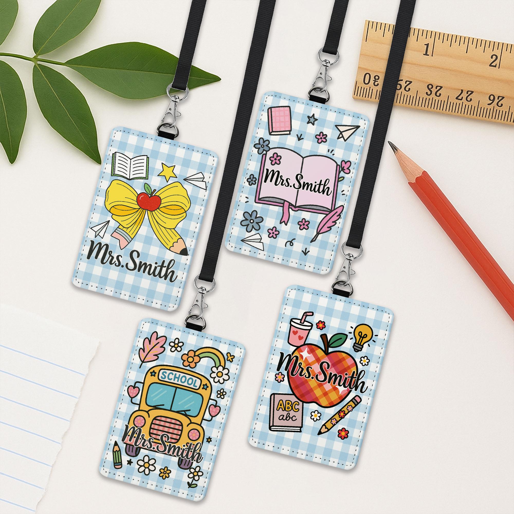 Custom Teacher Badge Holder Set, Gingham ID Tag with Name, Cute Back to School Lanyard, Classroom Accessory, Teacher Gift, Back to School