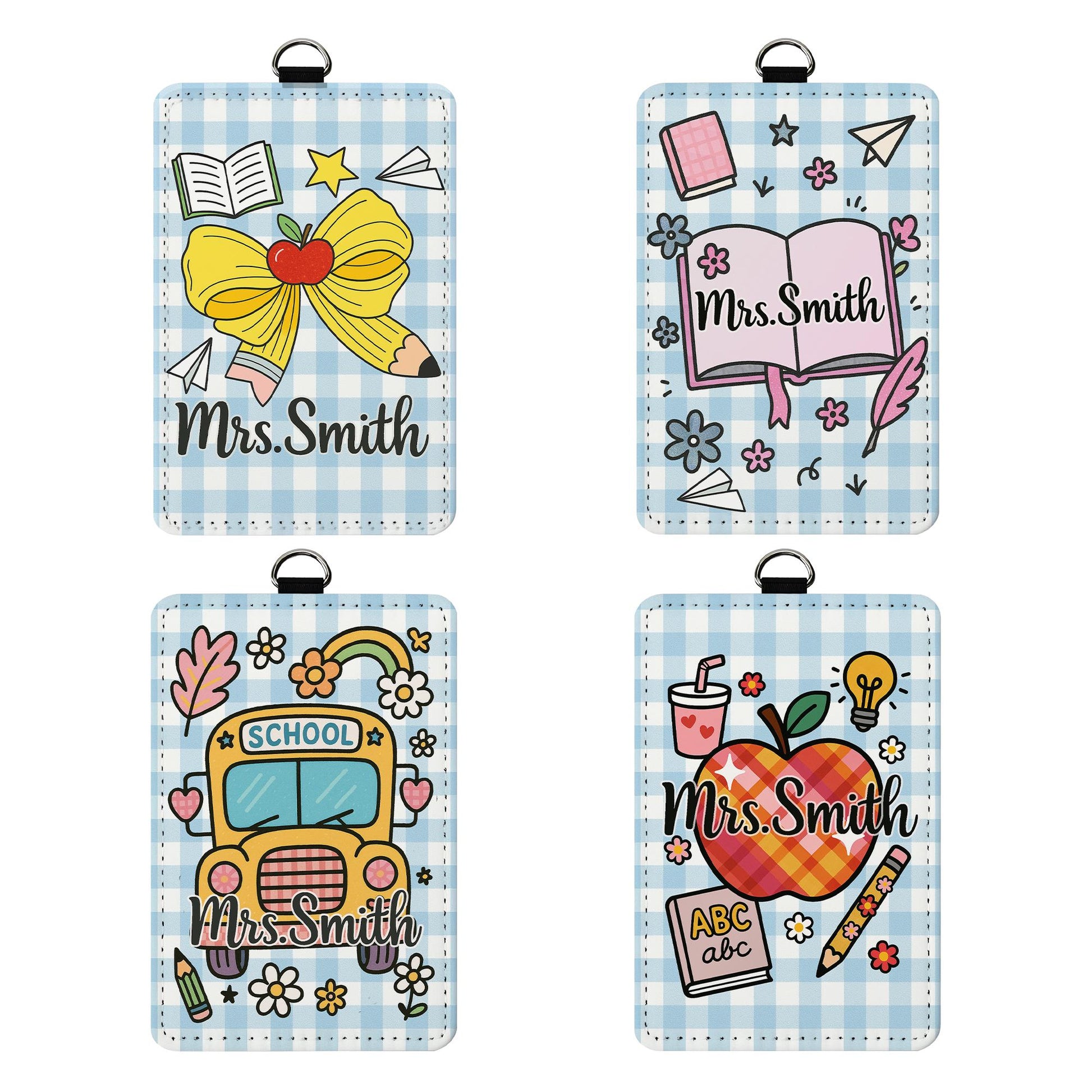 Custom Teacher Badge Holder Set, Gingham ID Tag with Name, Cute Back to School Lanyard, Classroom Accessory, Teacher Gift, Back to School