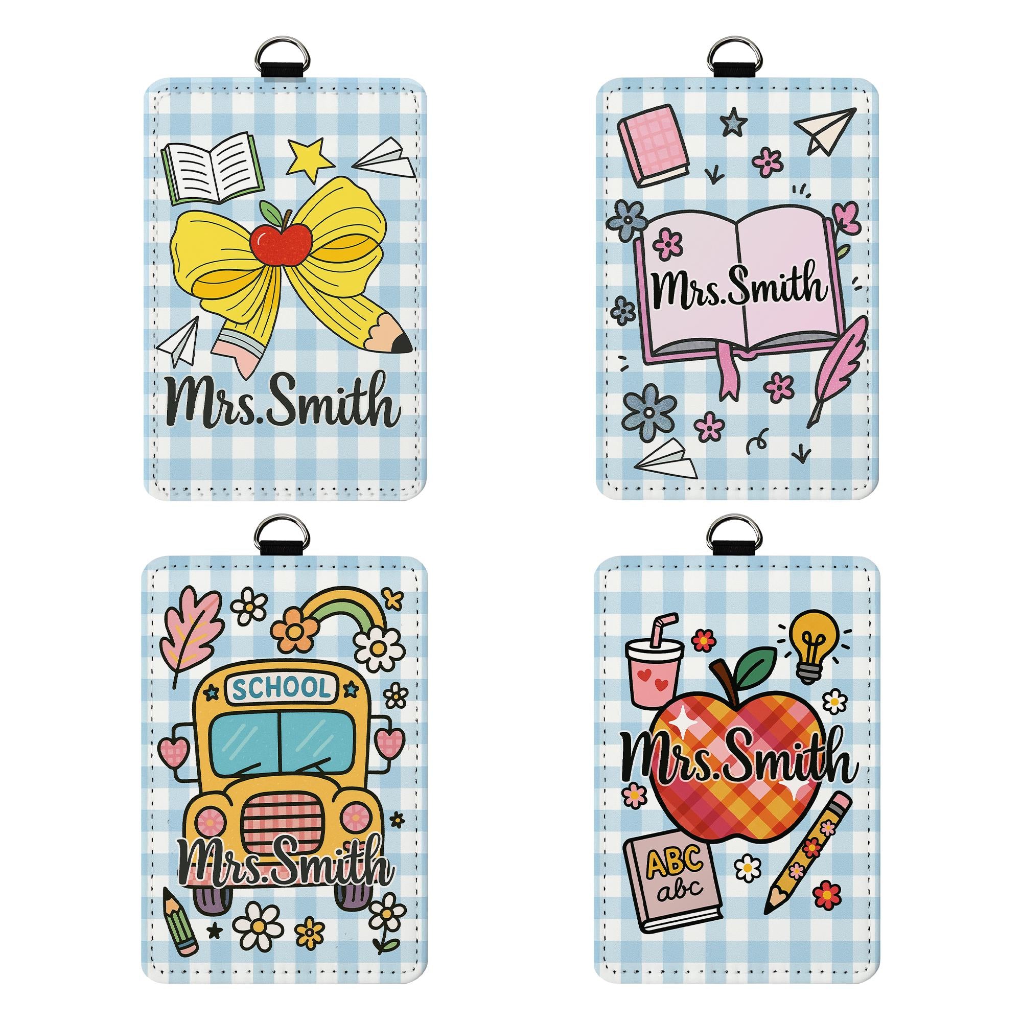 Custom Teacher Badge Holder Set, Gingham ID Tag with Name, Cute Back to School Lanyard, Classroom Accessory, Teacher Gift, Back to School