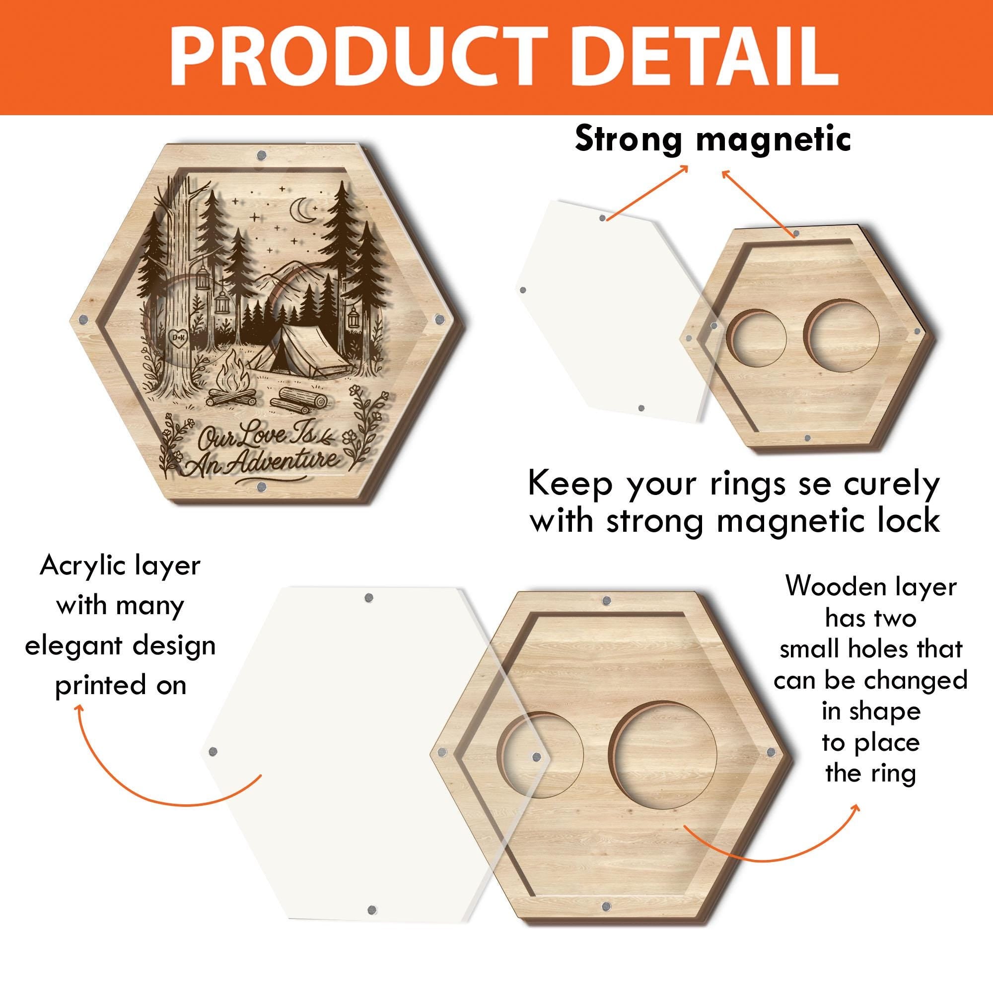Camping Wedding Ring Box Magnetic | Custom Engraved Ring Holder | Adventure Wedding Keepsake | Boho Forest Ring Bearer Box | Rustic Displays