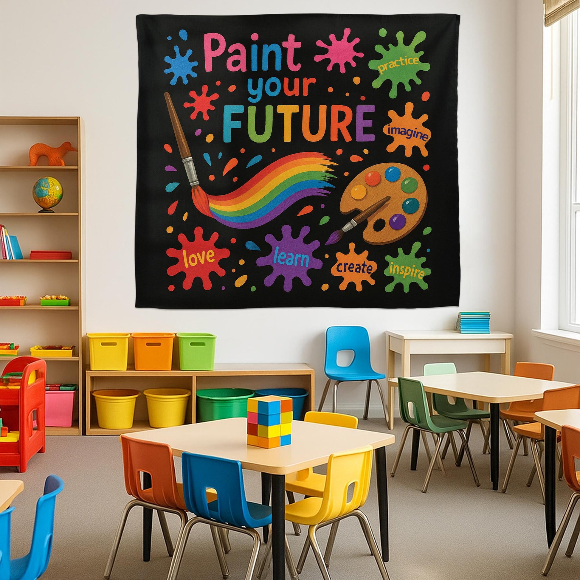 Paint Your Future Tapestry, Art Classroom Wall Decor, Inspirational Teacher Banner, Creative Kids Room Sign, Colorful Learning Poster