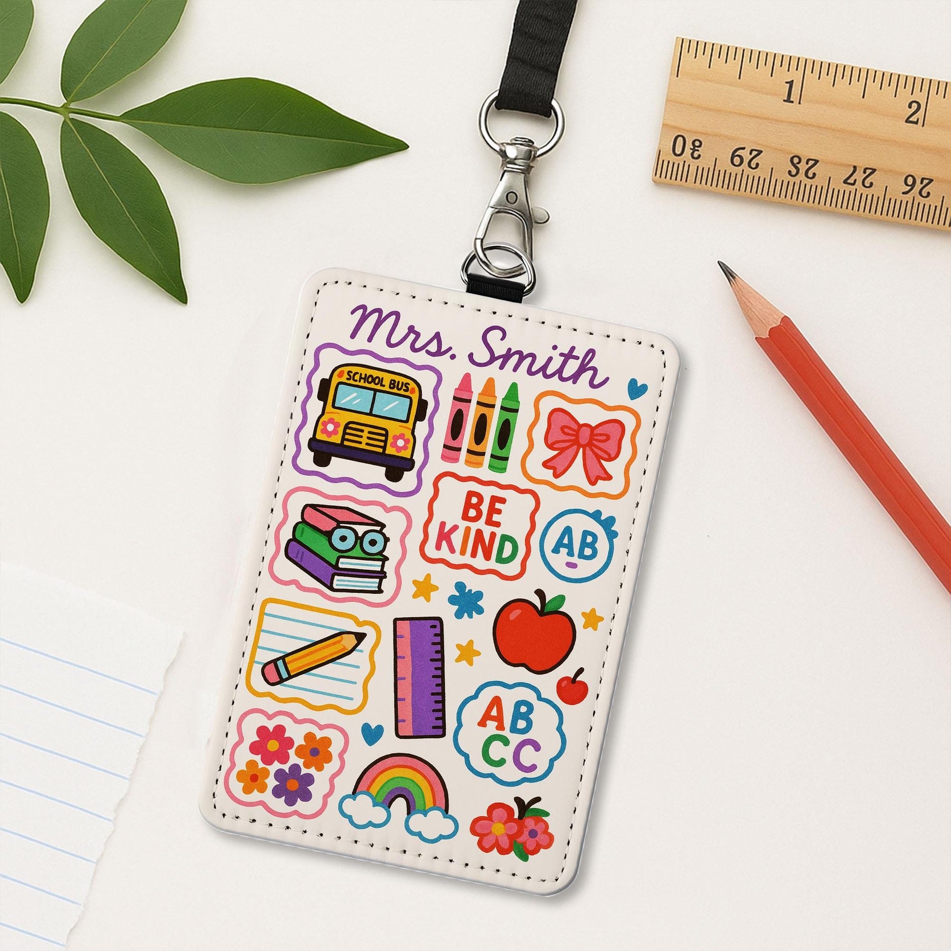 Teacher Badge Holder, Cute School Icons ID Tag, Be Kind Teacher Lanyard, Personalized Teacher Gift, Colorful Classroom Accessory