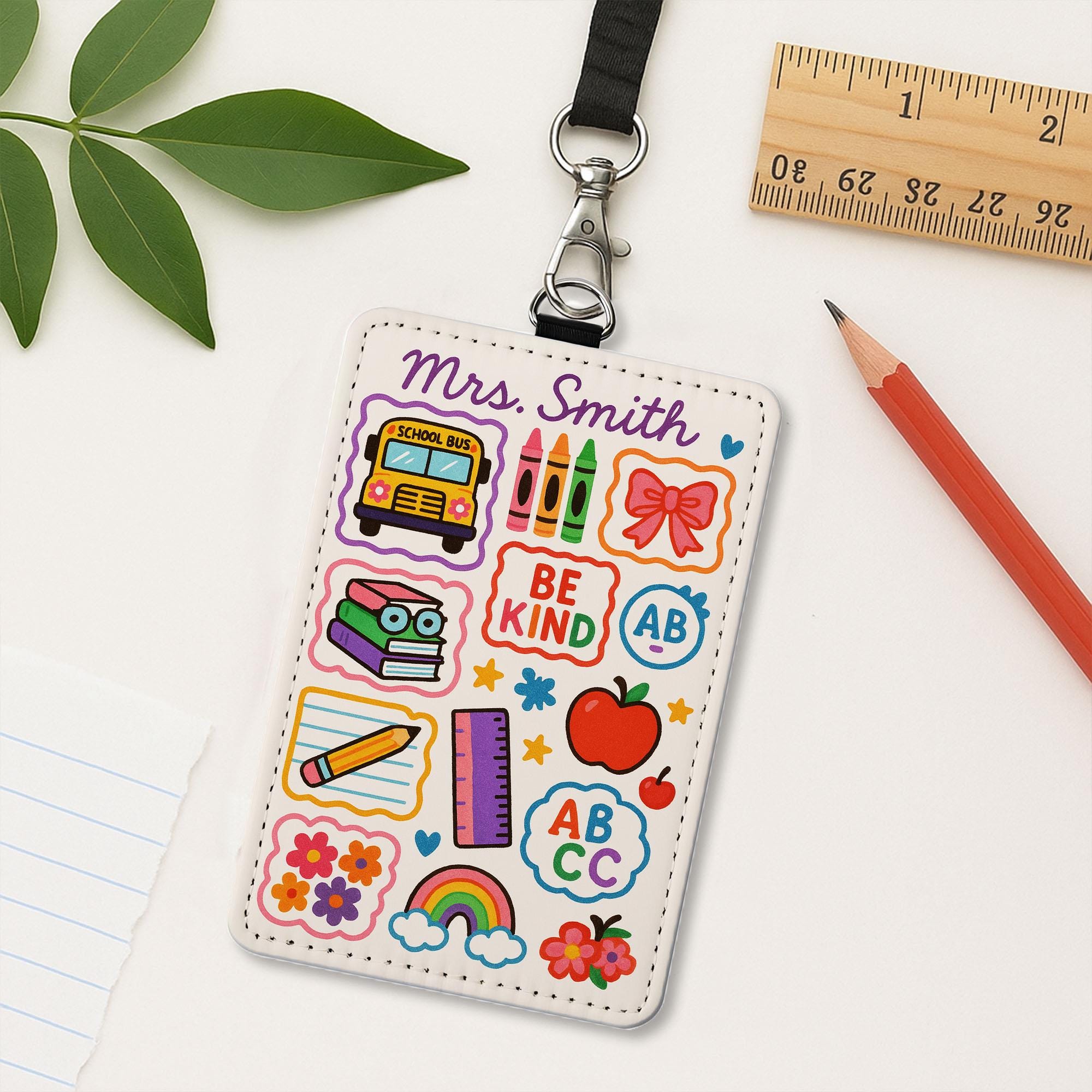 Teacher Badge Holder, Cute School Icons ID Tag, Be Kind Teacher Lanyard, Personalized Teacher Gift, Colorful Classroom Accessory