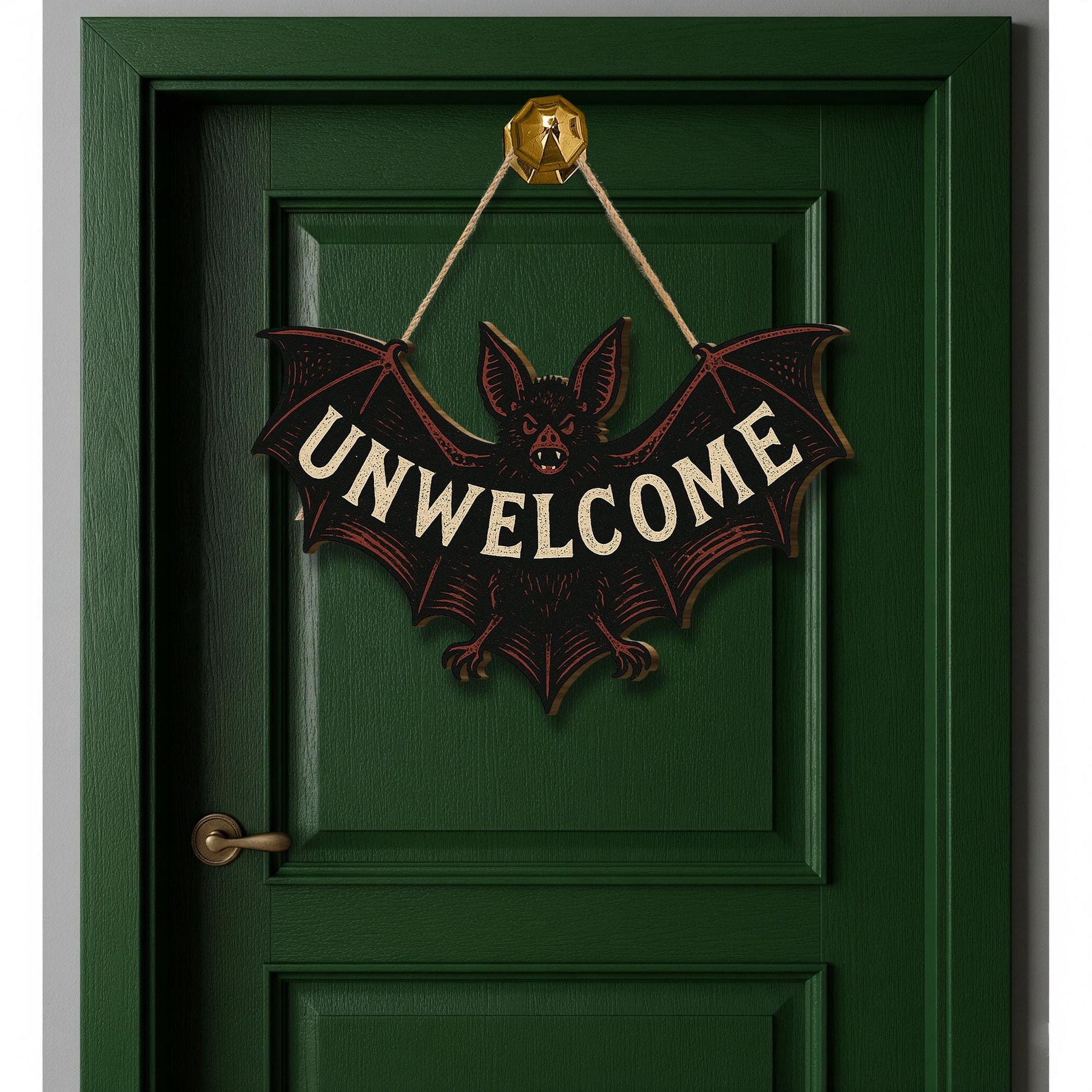 Unwelcome Bat Door Sign – Funny Gothic Wooden Halloween Wall Decor – Spooky Bat Plaque for Front Door or Room