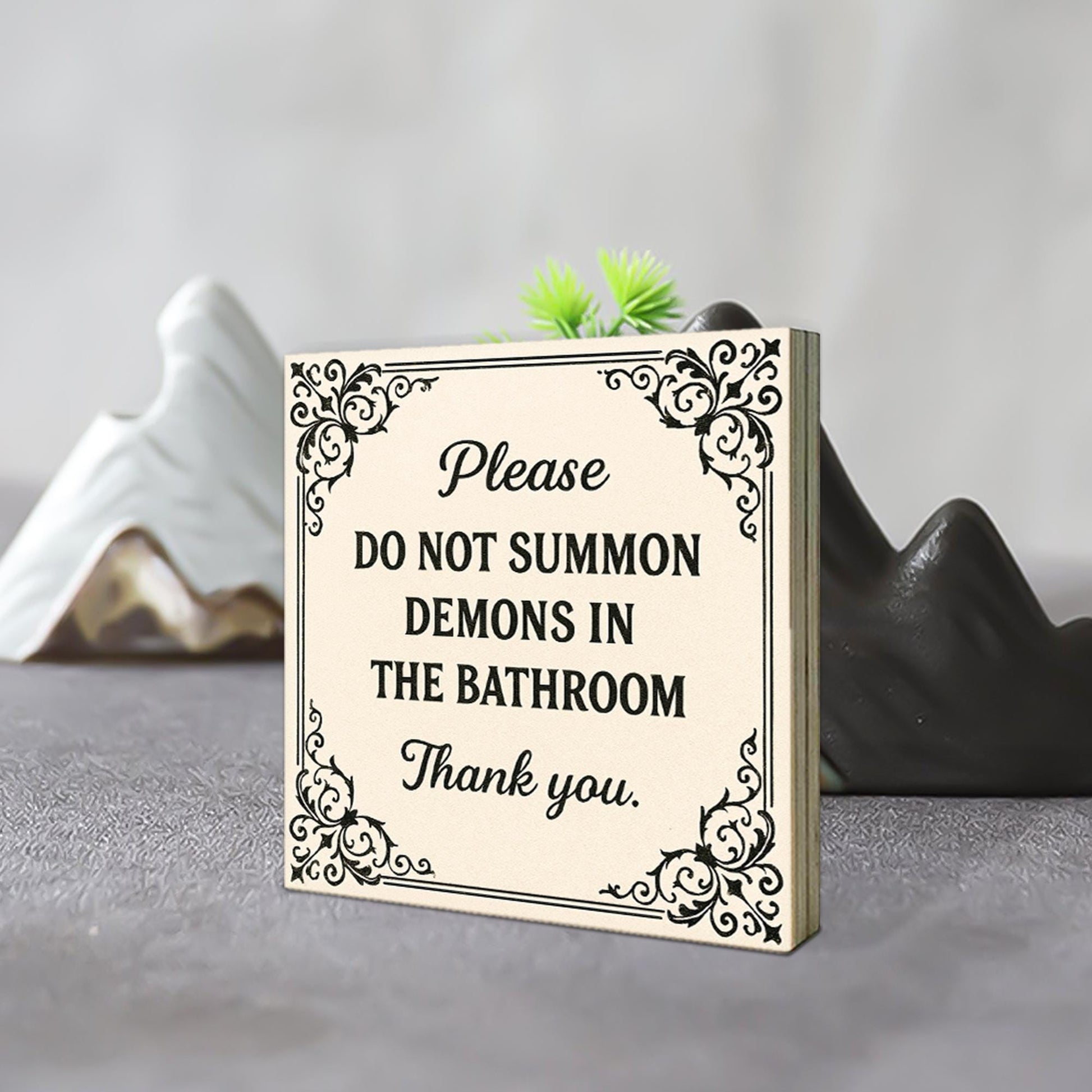Funny Bathroom Wooden Block Sign – Gothic Bathroom Decor – quirky restroom Sign – Occult Humor Shelf Decor