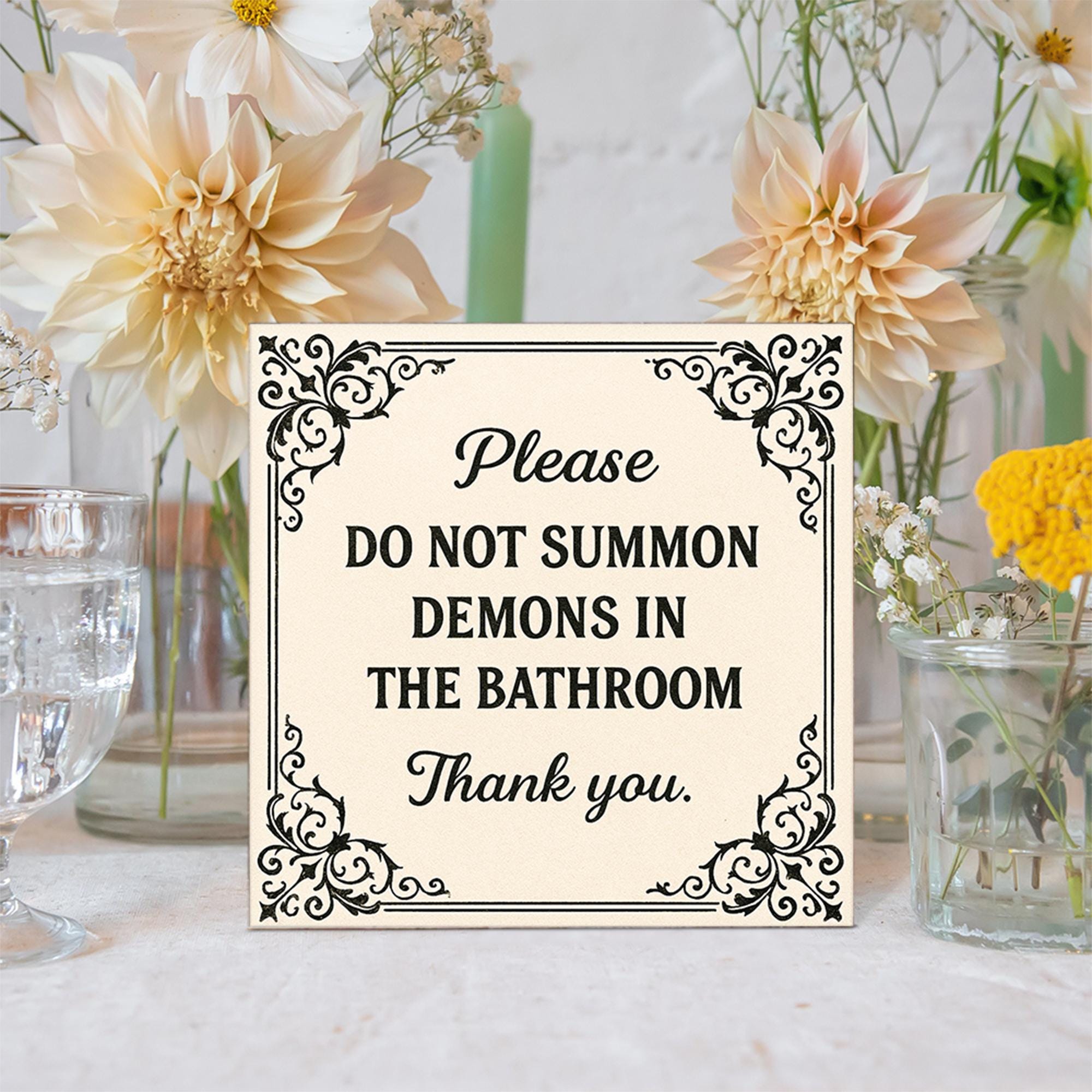 Funny Bathroom Wooden Block Sign – Gothic Bathroom Decor – quirky restroom Sign – Occult Humor Shelf Decor