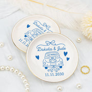 Custom Wedding Jewelry Dish – Personalized Just Married Ring Tray – Ceramic Engagement Gift with Names & Date –DECOR ONLY