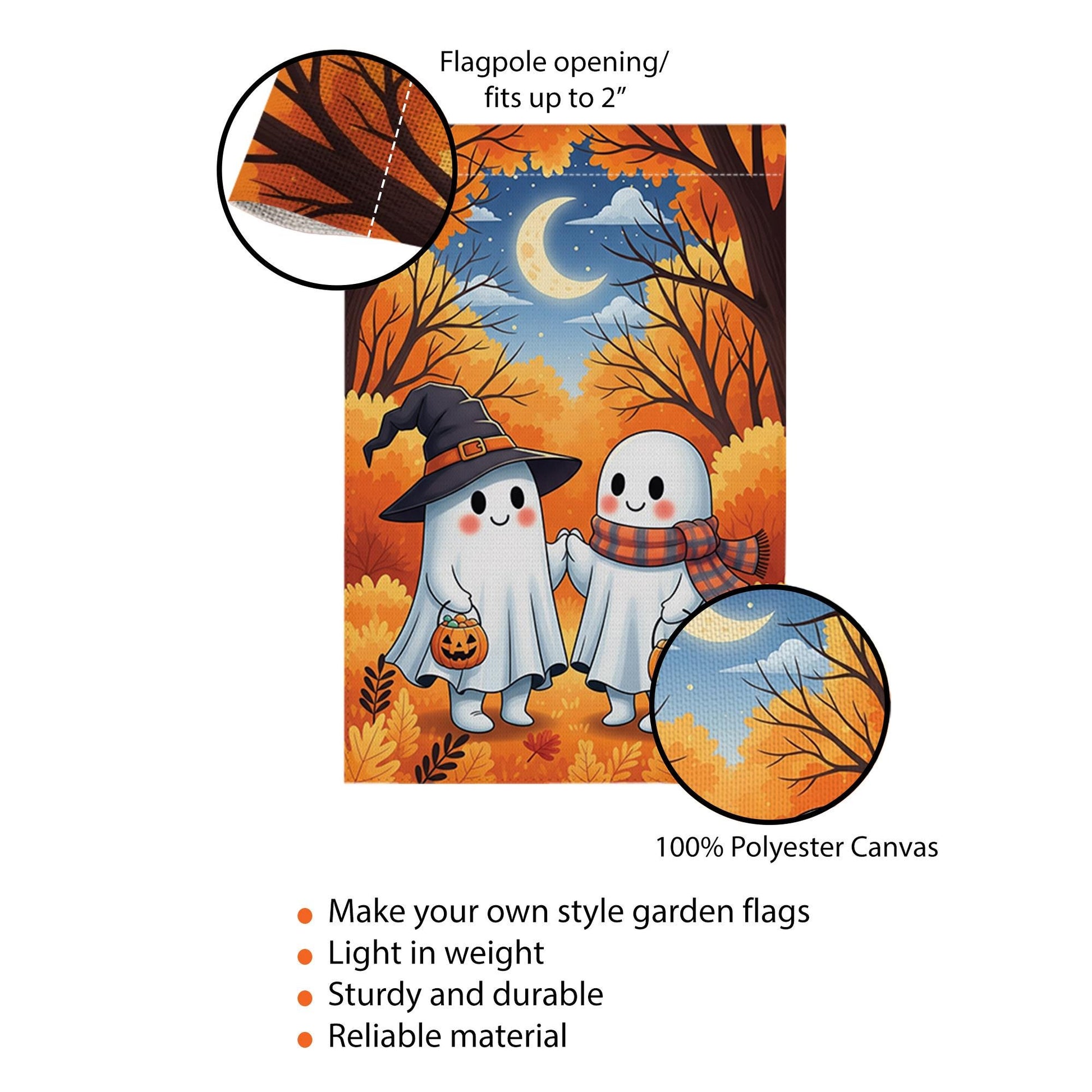 Cute Ghost Couple Halloween Garden Flag – Trick or Treat Yard Decor with Pumpkins and Moon – Autumn Outdoor Spooky Lawn Decoration