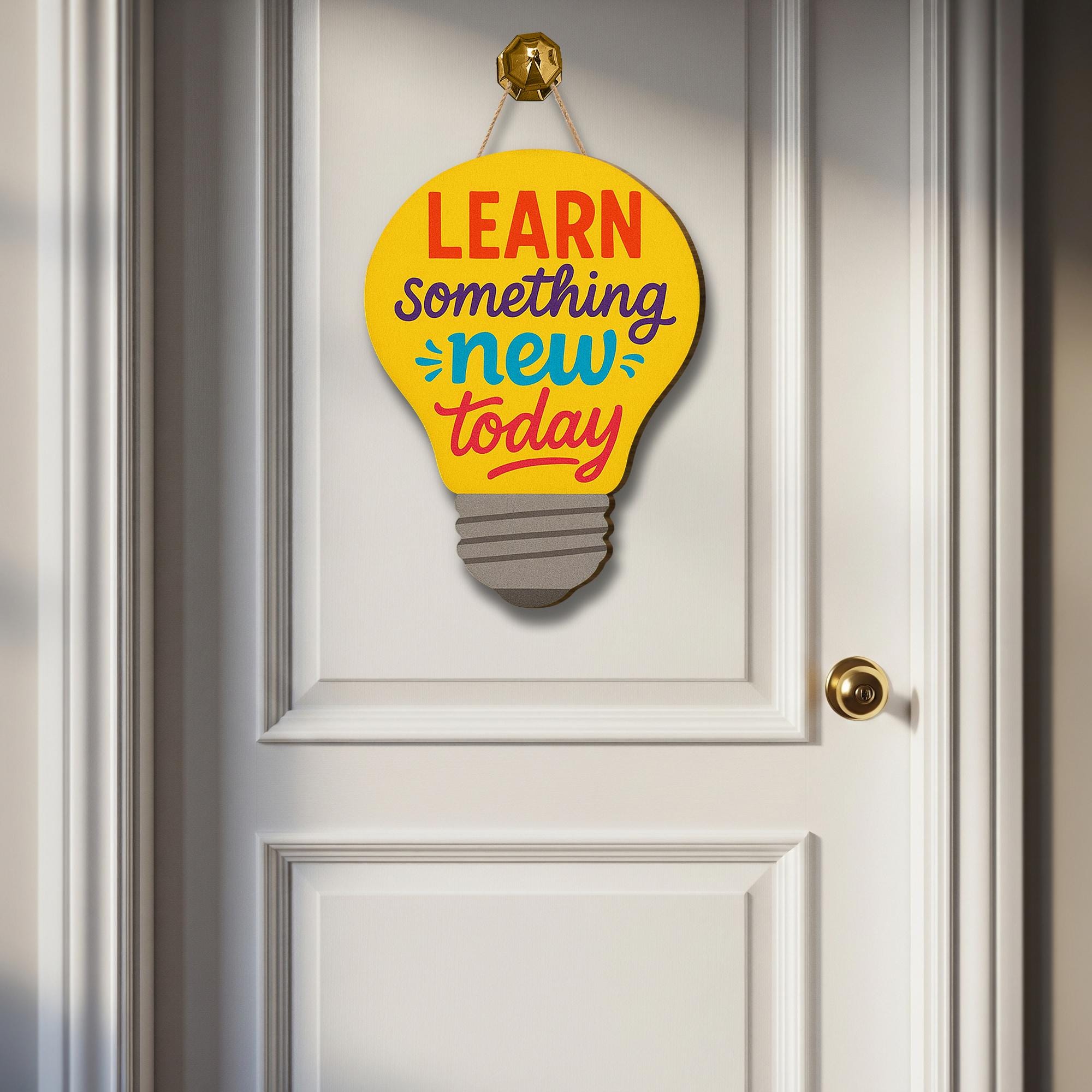 Learn Something New Today Sign, Light Bulb Classroom Decor, Inspirational Teacher Sign, Wooden School Wall Art, Motivational Gift