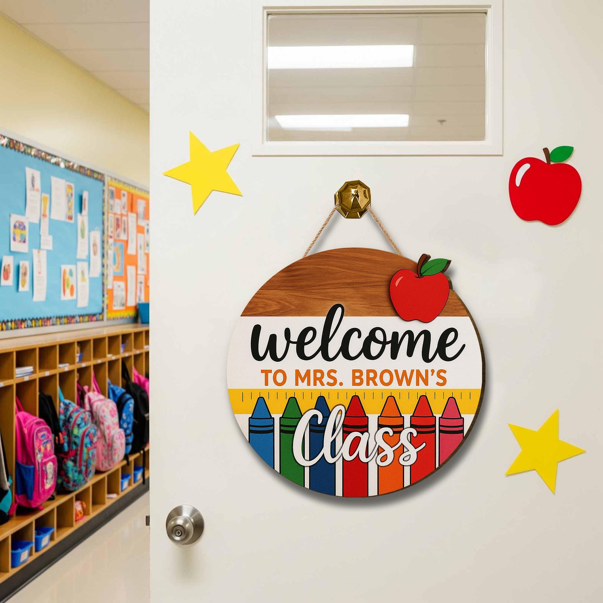 Welcome to Class Sign, 3D Teacher Door Hanger, Crayon Classroom Decor, Custom Name Wooden Sign, Back to School Teacher Gift