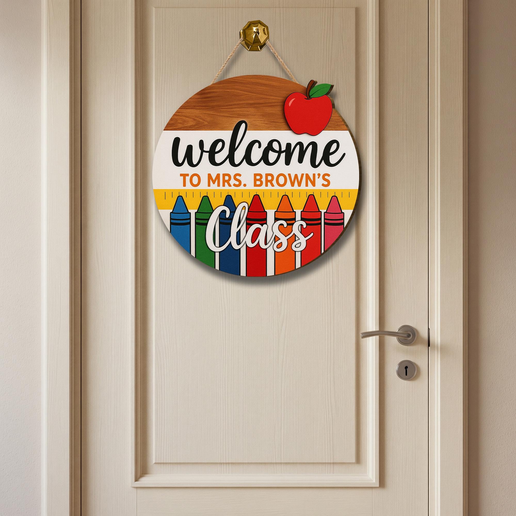 Welcome to Class Sign, 3D Teacher Door Hanger, Crayon Classroom Decor, Custom Name Wooden Sign, Back to School Teacher Gift