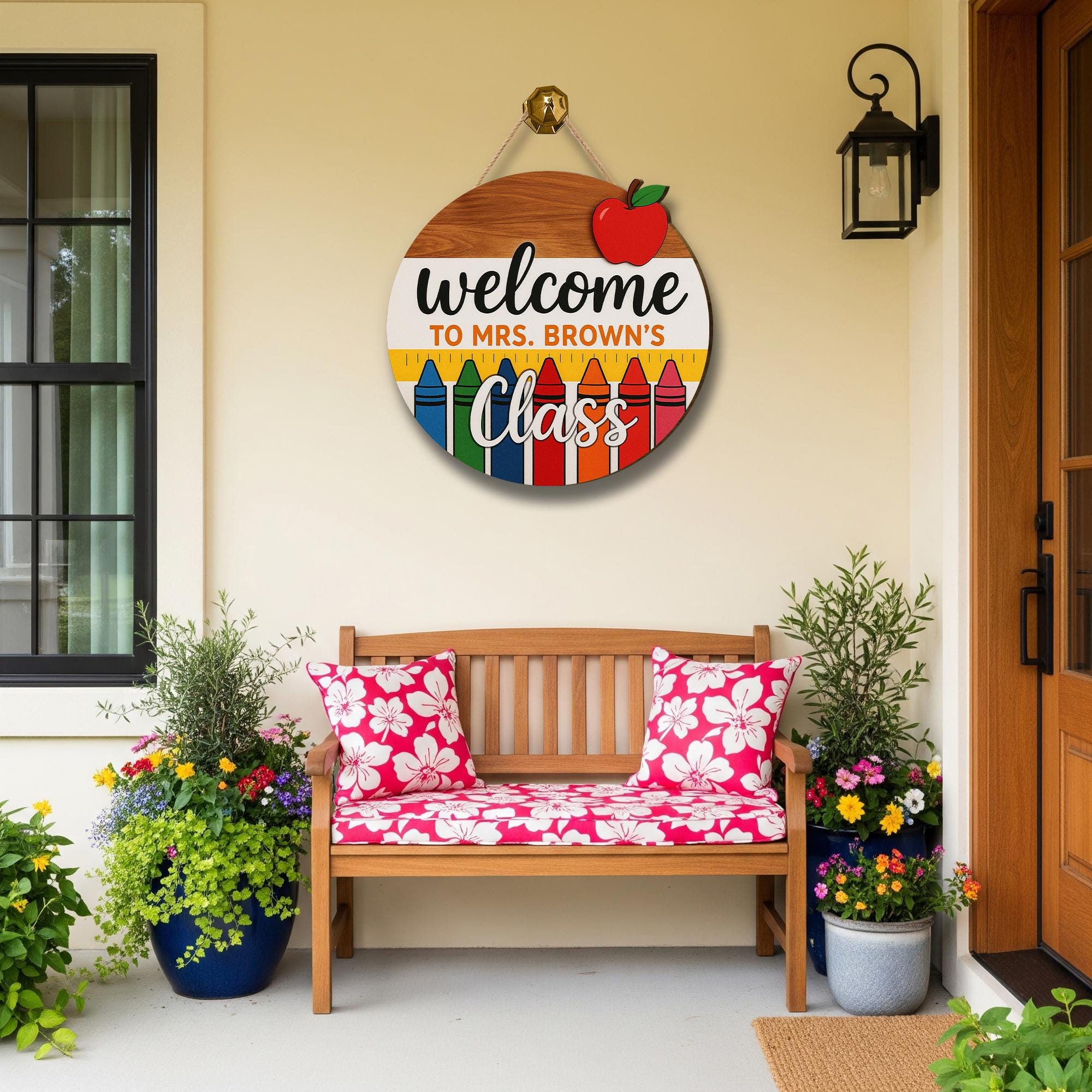 Welcome to Class Sign, 3D Teacher Door Hanger, Crayon Classroom Decor, Custom Name Wooden Sign, Back to School Teacher Gift