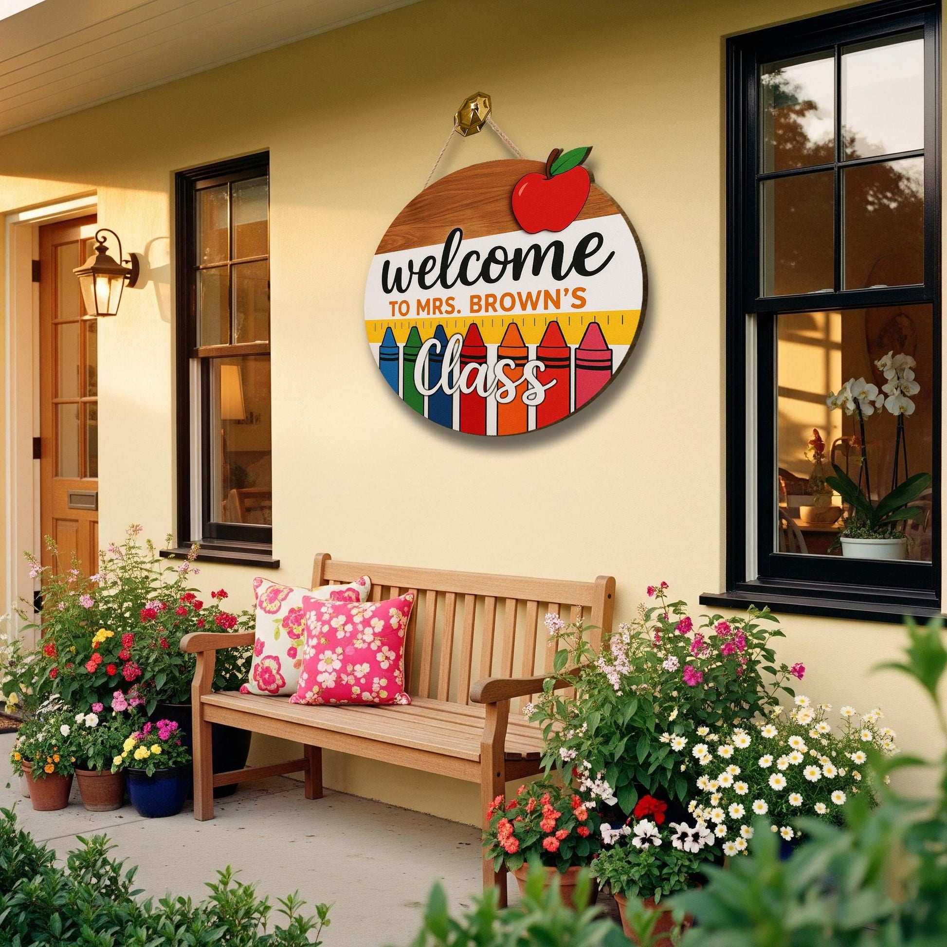 Welcome to Class Sign, 3D Teacher Door Hanger, Crayon Classroom Decor, Custom Name Wooden Sign, Back to School Teacher Gift