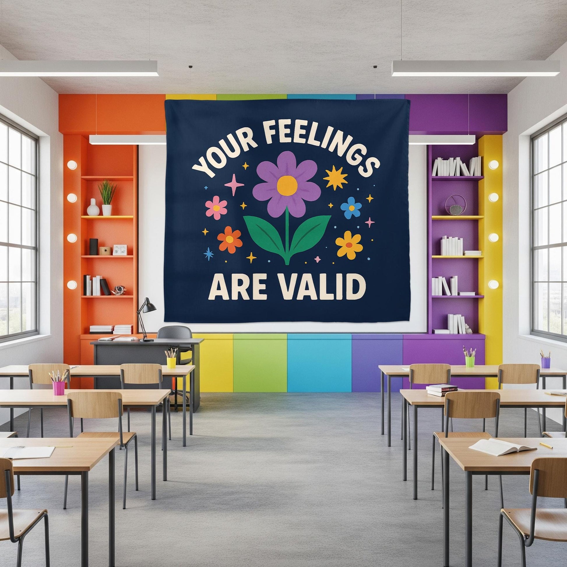 Your Feelings Are Valid Tapestry, Mental Health Wall Decor, Positive Affirmation Banner, Therapy Office Art, Motivational Room Sign