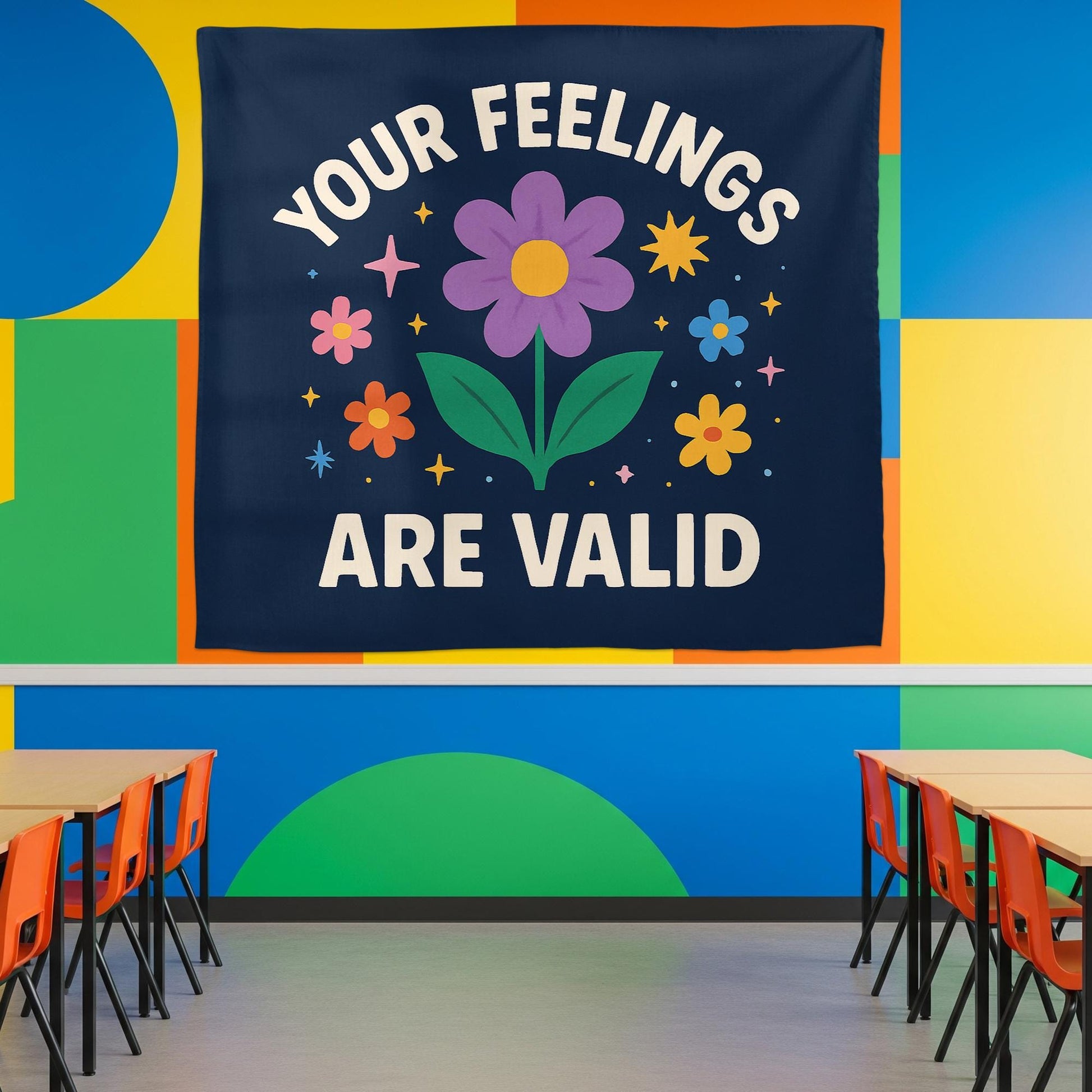 Your Feelings Are Valid Tapestry, Mental Health Wall Decor, Positive Affirmation Banner, Therapy Office Art, Motivational Room Sign
