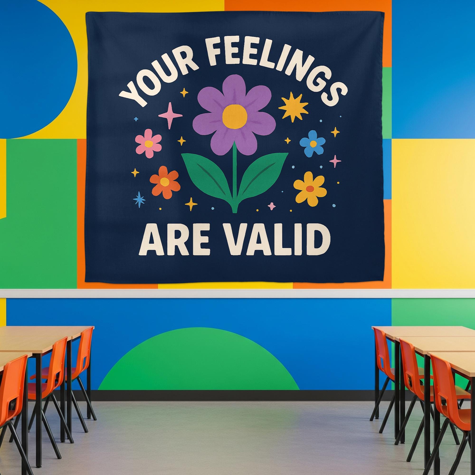 Your Feelings Are Valid Tapestry, Mental Health Wall Decor, Positive Affirmation Banner, Therapy Office Art, Motivational Room Sign