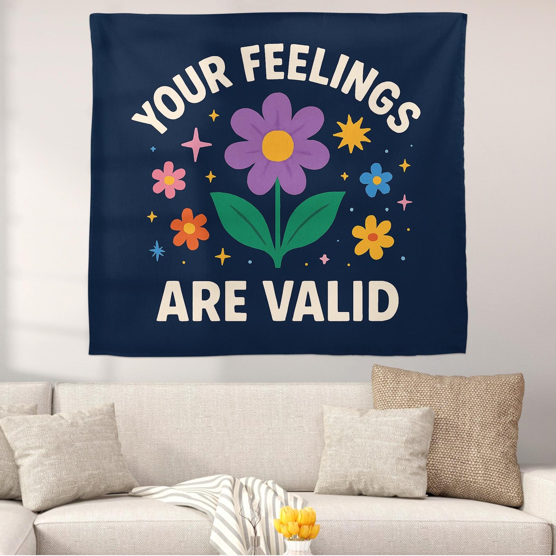 Your Feelings Are Valid Tapestry, Mental Health Wall Decor, Positive Affirmation Banner, Therapy Office Art, Motivational Room Sign