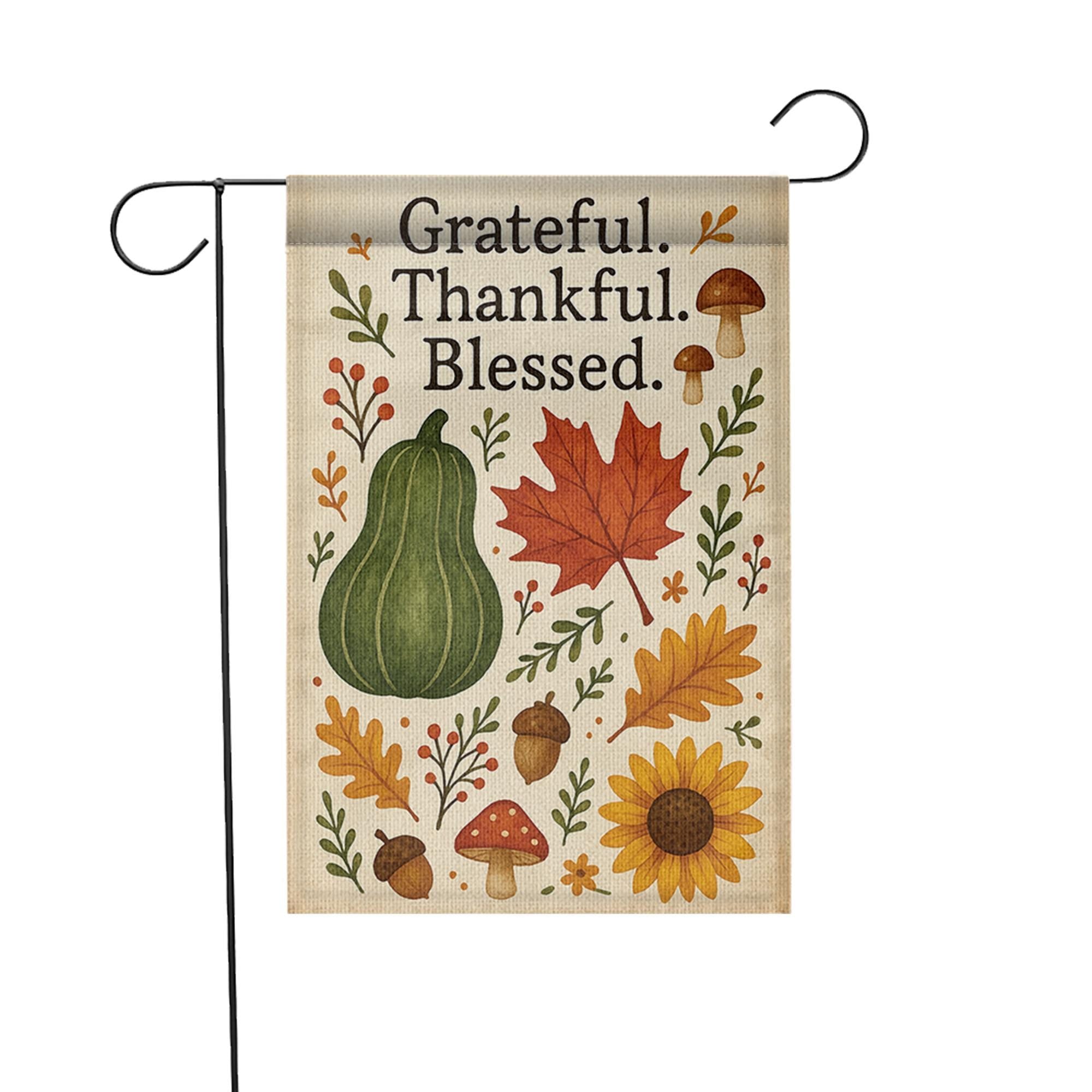 Grateful Thankful Blessed Garden Flag, Fall Yard Decor, Autumn Outdoor Sign, Thanksgiving Porch Flag, Rustic Seasonal Banner