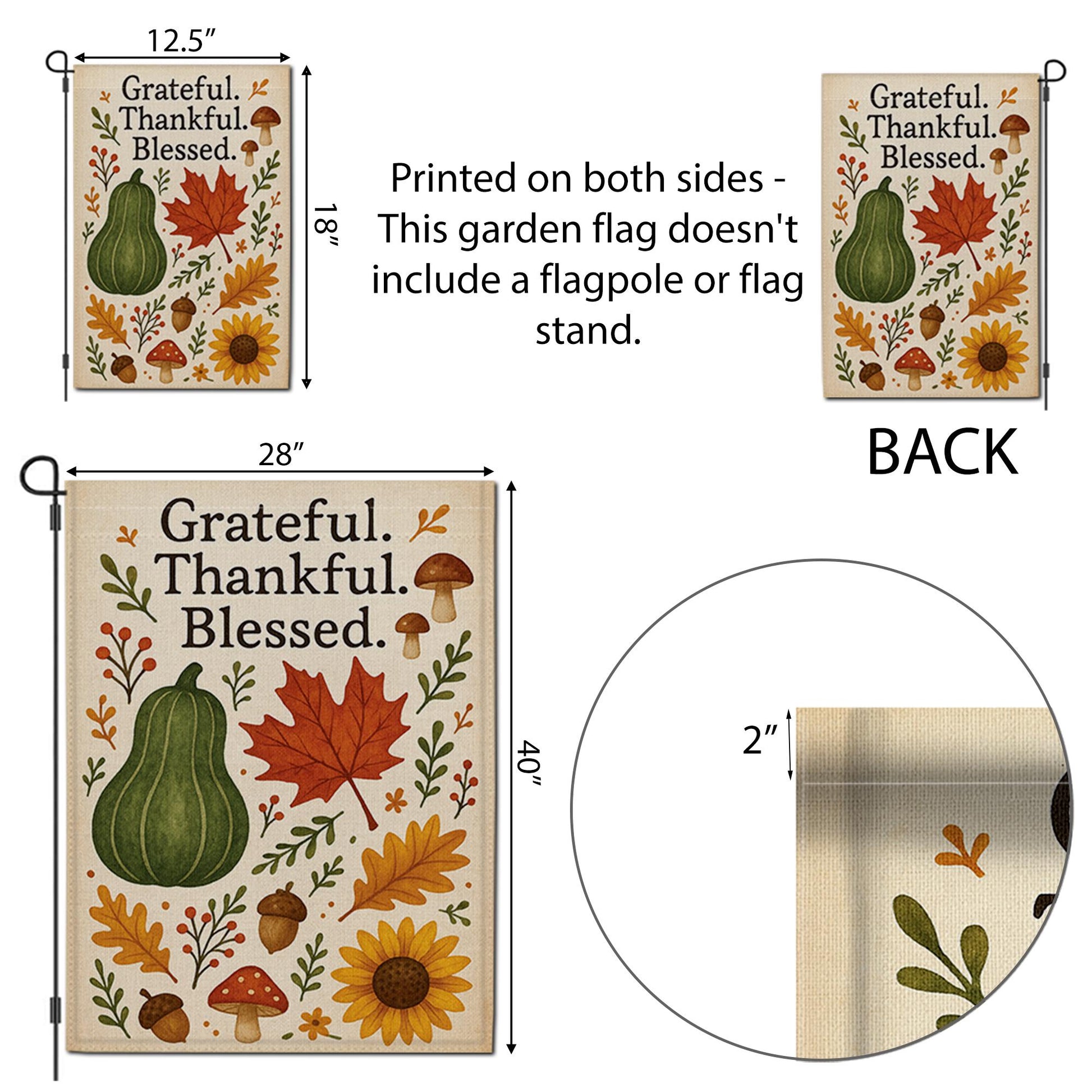 Grateful Thankful Blessed Garden Flag, Fall Yard Decor, Autumn Outdoor Sign, Thanksgiving Porch Flag, Rustic Seasonal Banner